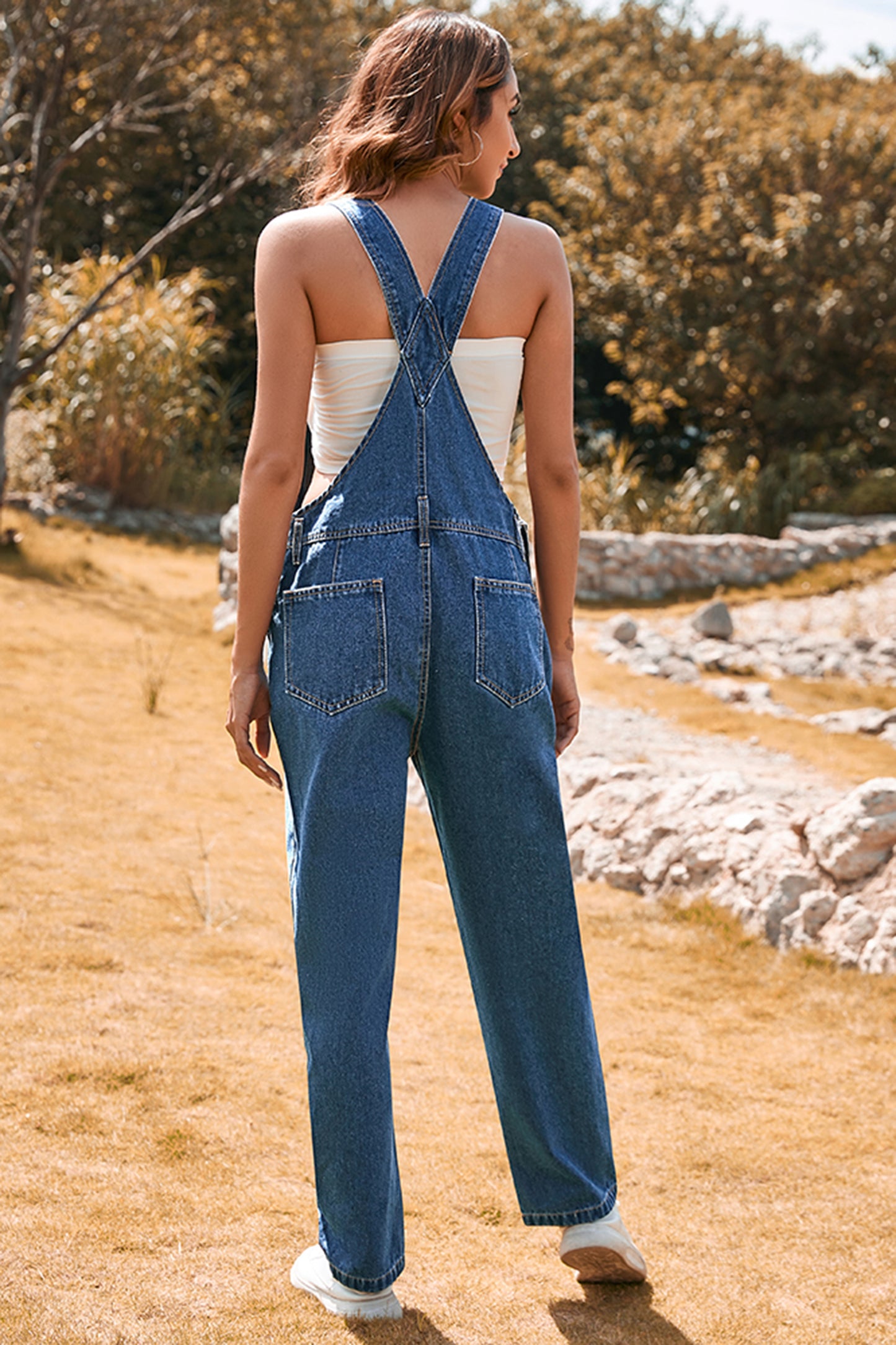Dark Blue Retro Bib Pocket Buckle Straps Casual Denim Jumpsuit-Bottoms/Jumpsuits & Rompers-[Adult]-[Female]-2022 Online Blue Zone Planet
