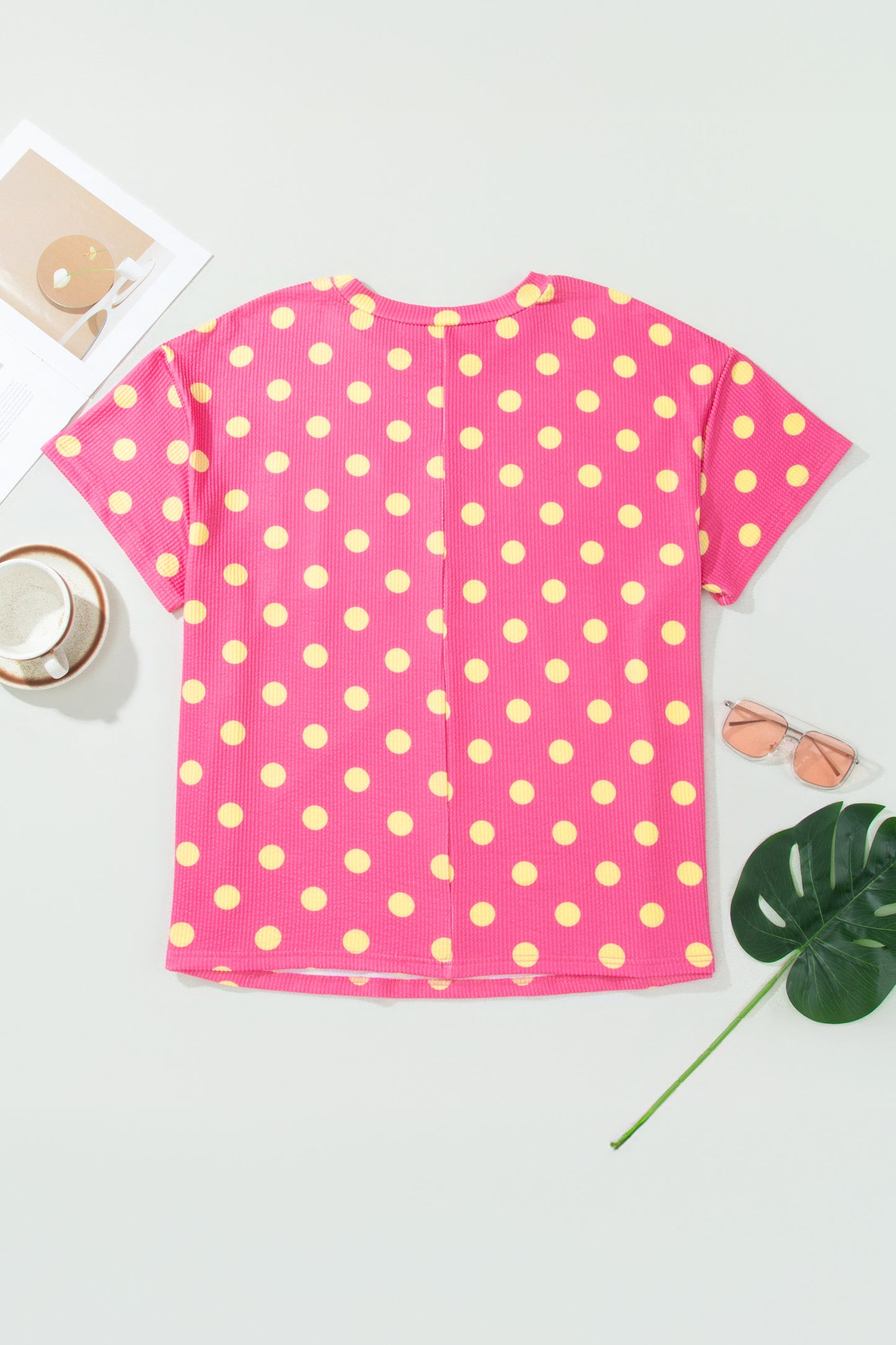 Sky Blue Twisted Rib Polka Dot Print Plus Size T Shirt-Plus Size/Plus Size Tops/Plus Size Tops & Tees-[Adult]-[Female]-2022 Online Blue Zone Planet
