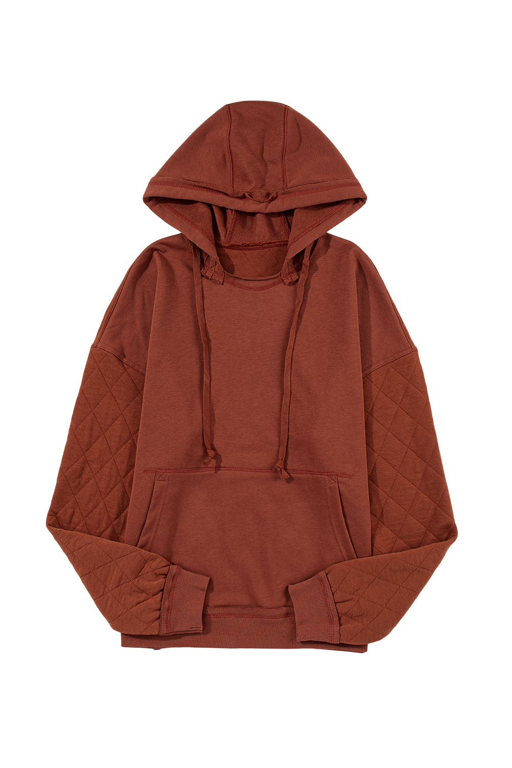 Chestnut Quilted Patchwork Exposed Seam Hoodie-Tops / Dresses-[Adult]-[Female]-2022 Online Blue Zone Planet