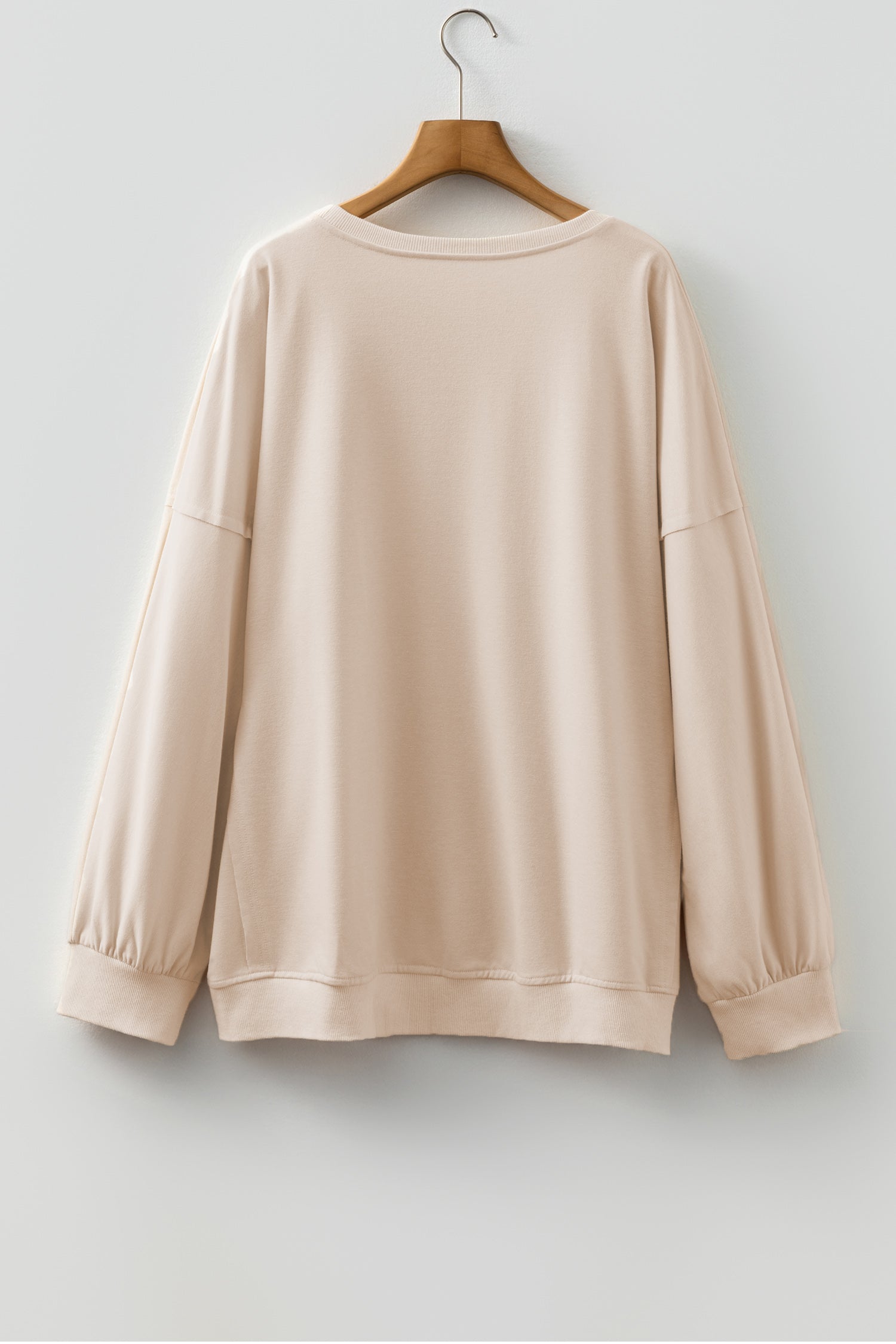 Beige Flower Patched Mineral Wash Round Neck Plus Size Top-Plus Size/Plus Size Tops/Plus Size Long Sleeve Tops-[Adult]-[Female]-2022 Online Blue Zone Planet