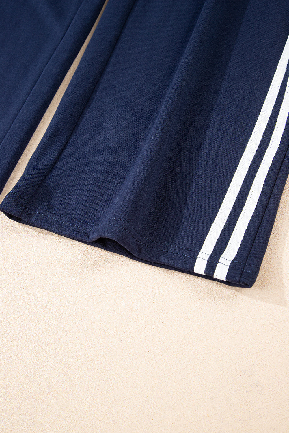Dirty blue Varsity Striped Detail Crewneck Pullover Elastic Sweatpants 2pcs Outfit-Two Piece Sets/Pant Sets-[Adult]-[Female]-2022 Online Blue Zone Planet