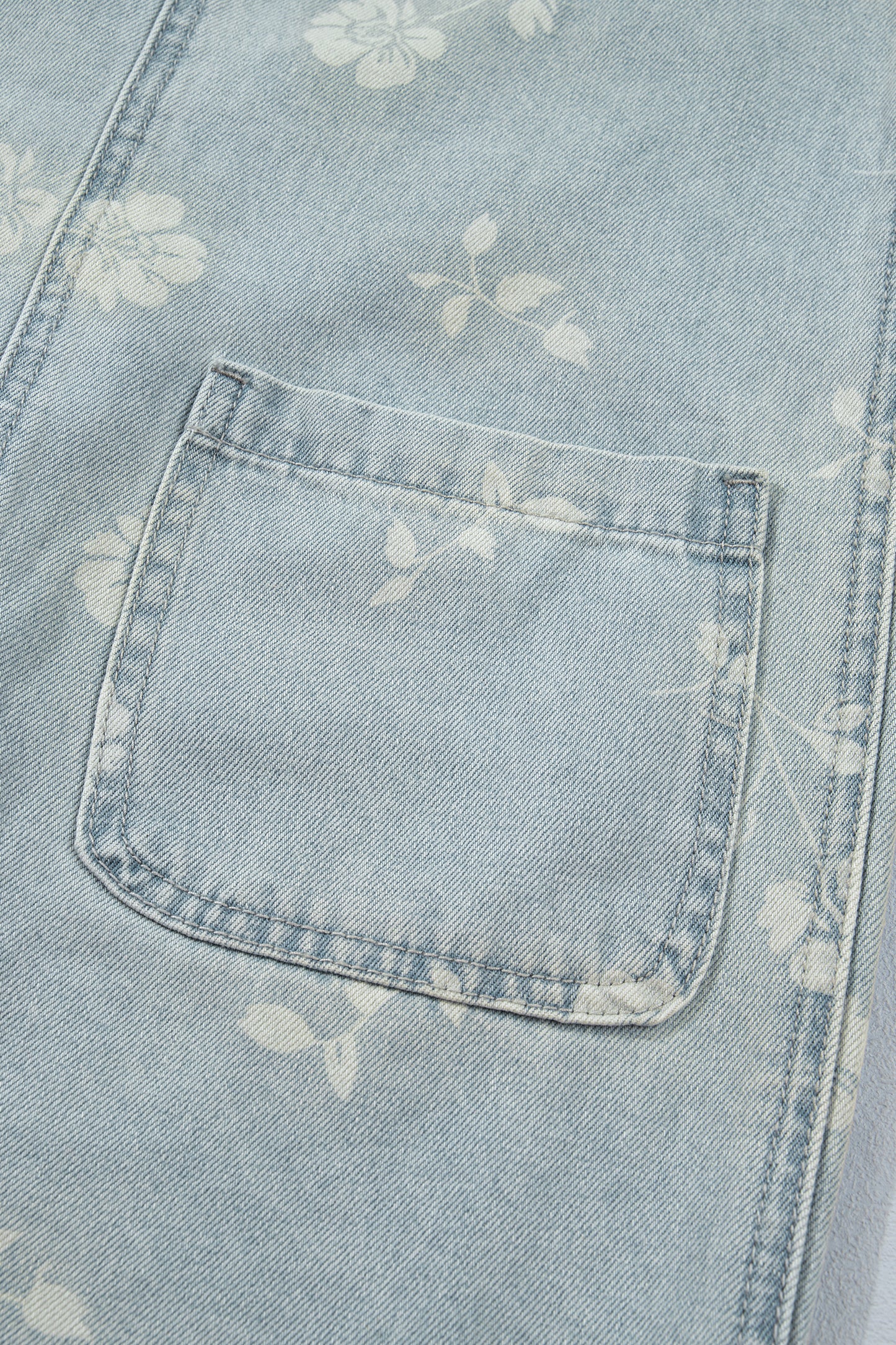 Sky Blue Retro Wash Denim Floral Print Overall Mini Dress-TOPS / DRESSES-[Adult]-[Female]-2022 Online Blue Zone Planet