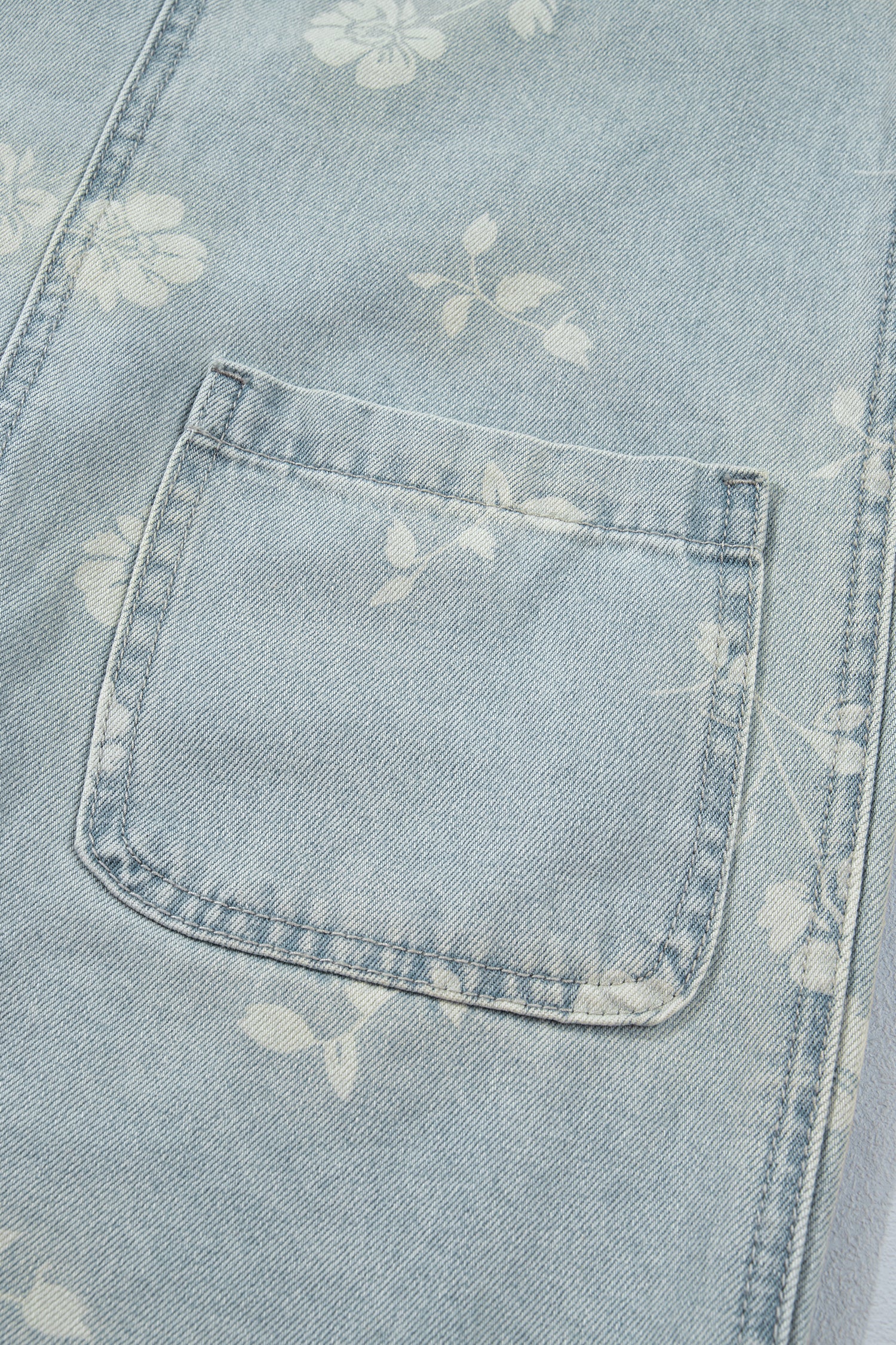 Sky Blue Retro Wash Denim Floral Print Overall Mini Dress-TOPS / DRESSES-[Adult]-[Female]-2022 Online Blue Zone Planet