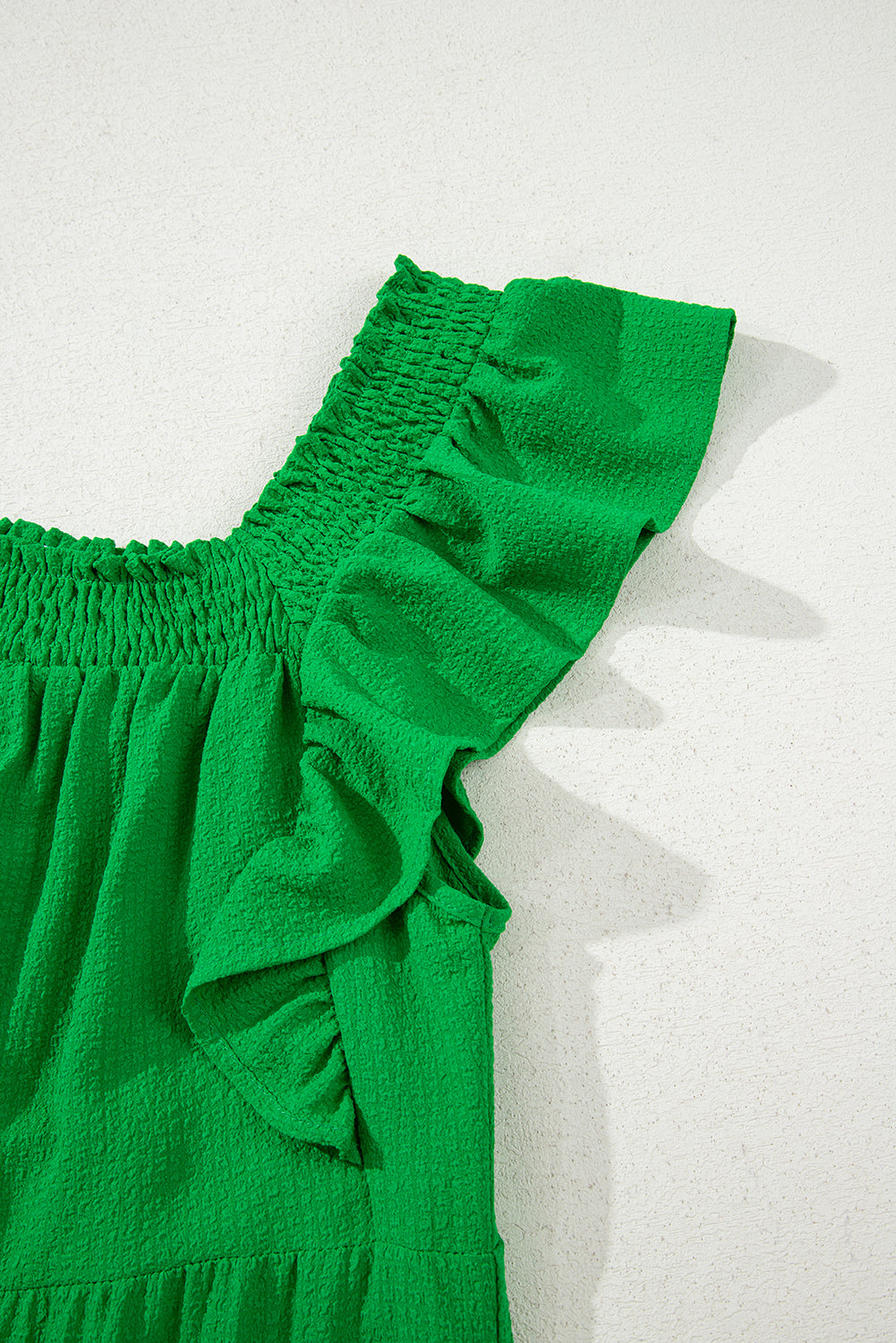 Green Ruffled Flutter Sleeve Square Neck Textured Tiered Maxi Dress-TOPS / DRESSES-[Adult]-[Female]-2022 Online Blue Zone Planet