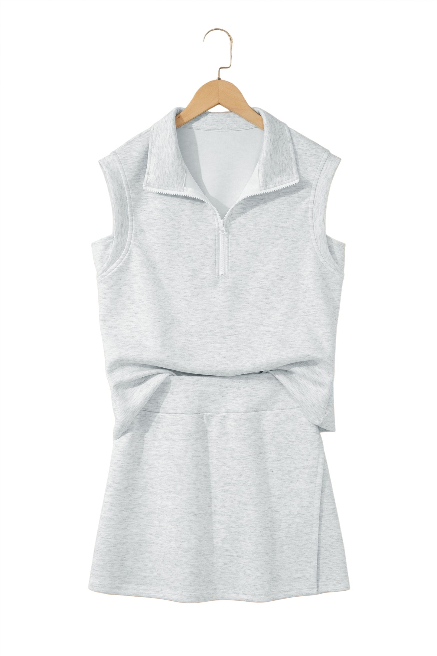 Light Grey Solid Color Sleeveless Zipper Tank and Skort Set-Two Piece Sets/Short Sets-[Adult]-[Female]-2022 Online Blue Zone Planet