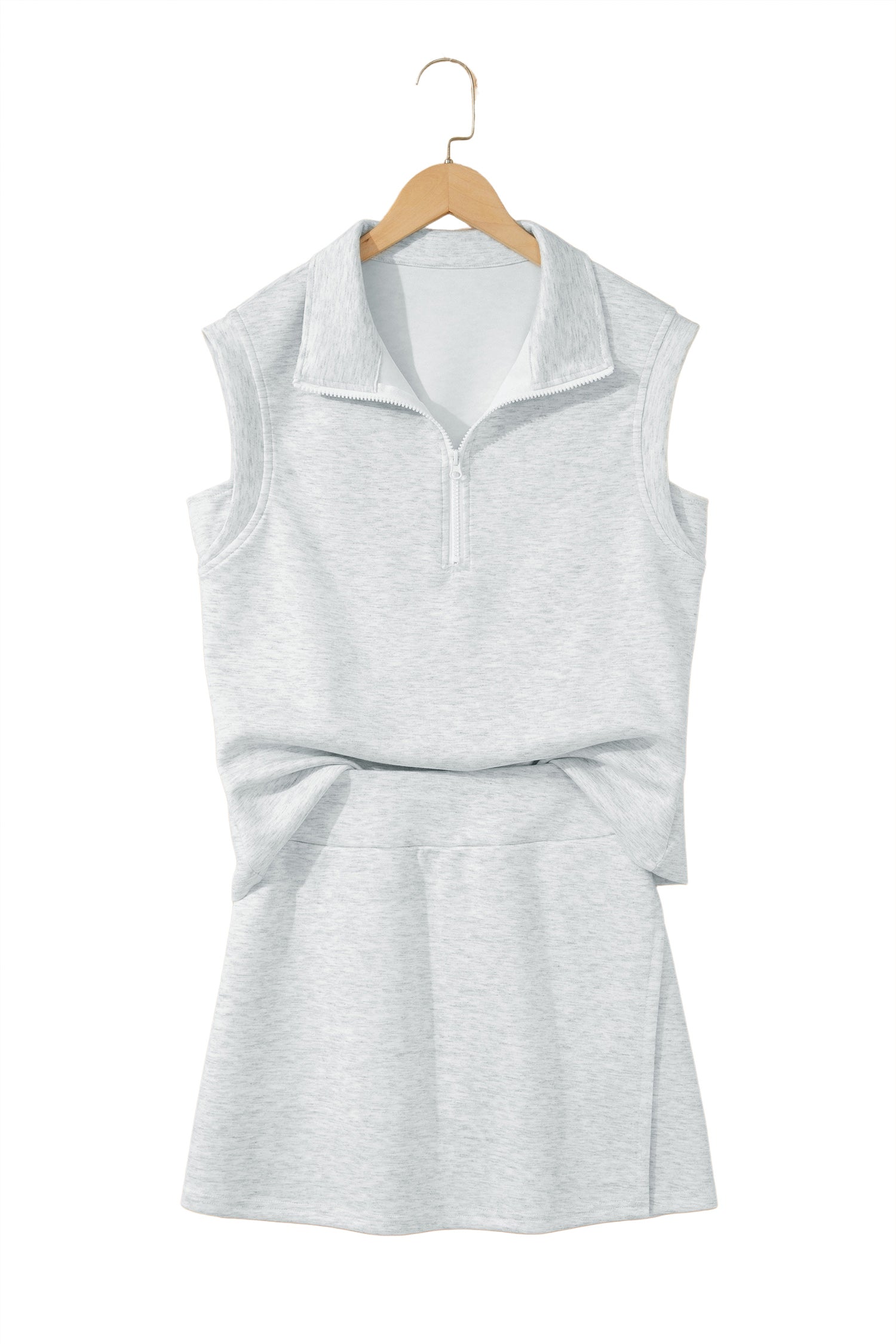 Light Grey Solid Color Sleeveless Zipper Tank and Skort Set-Two Piece Sets/Short Sets-[Adult]-[Female]-2022 Online Blue Zone Planet