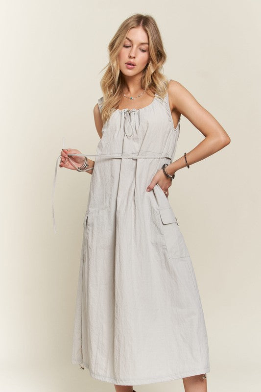 ADORA Drawstring Slit Back Cargo Dress-TOPS / DRESSES-[Adult]-[Female]-2022 Online Blue Zone Planet