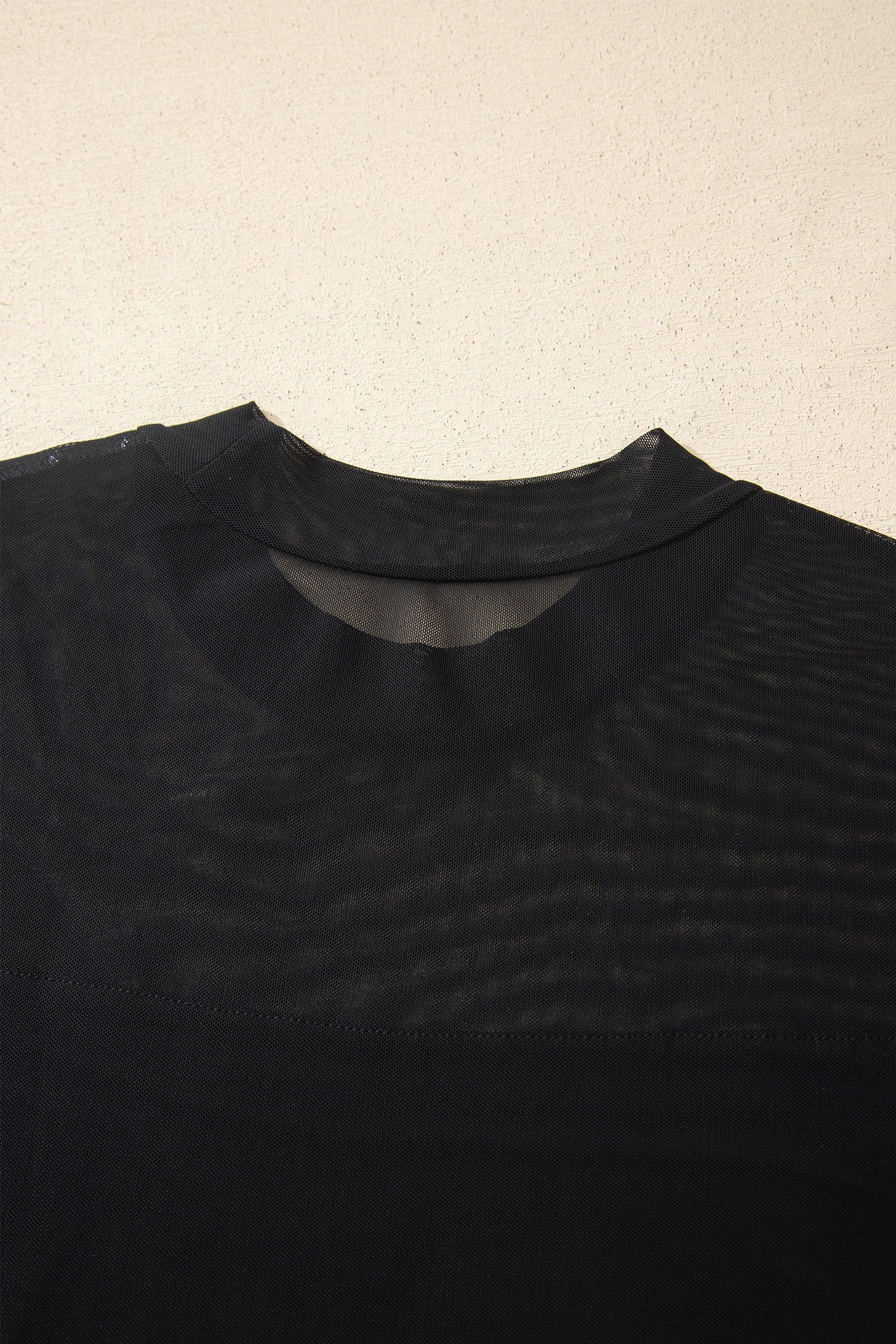 Black Plus Size Sheer Mesh Panel Short Sleeve Top-Plus Size/Plus Size Tops/Plus Size Tops & Tees-[Adult]-[Female]-2022 Online Blue Zone Planet