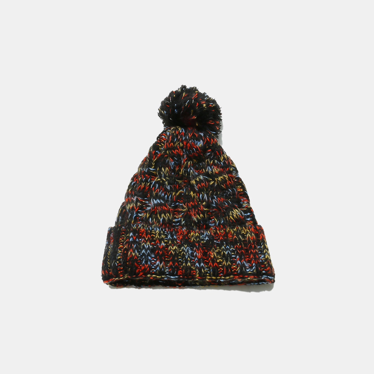 Contrast Cable-Knit Hat with Pompom-HATS-[Adult]-[Female]-Black-One Size-2022 Online Blue Zone Planet