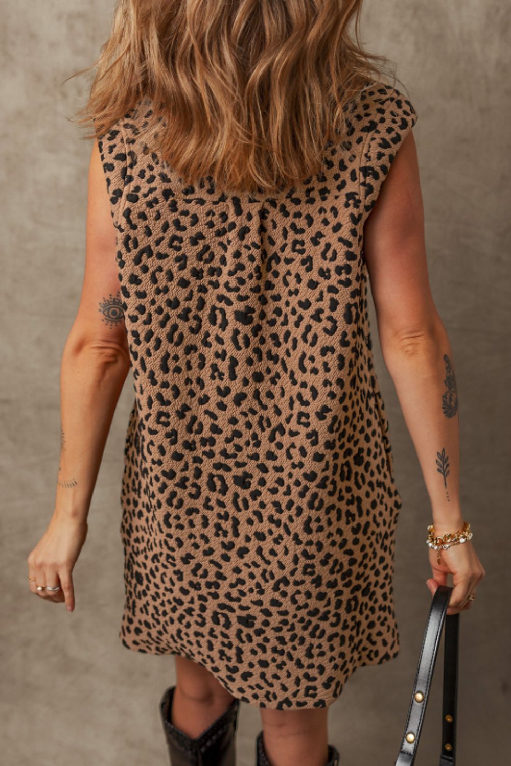 Leopard Johnny Collar Sleeveless Mini Dress-TOPS / DRESSES-[Adult]-[Female]-2022 Online Blue Zone Planet