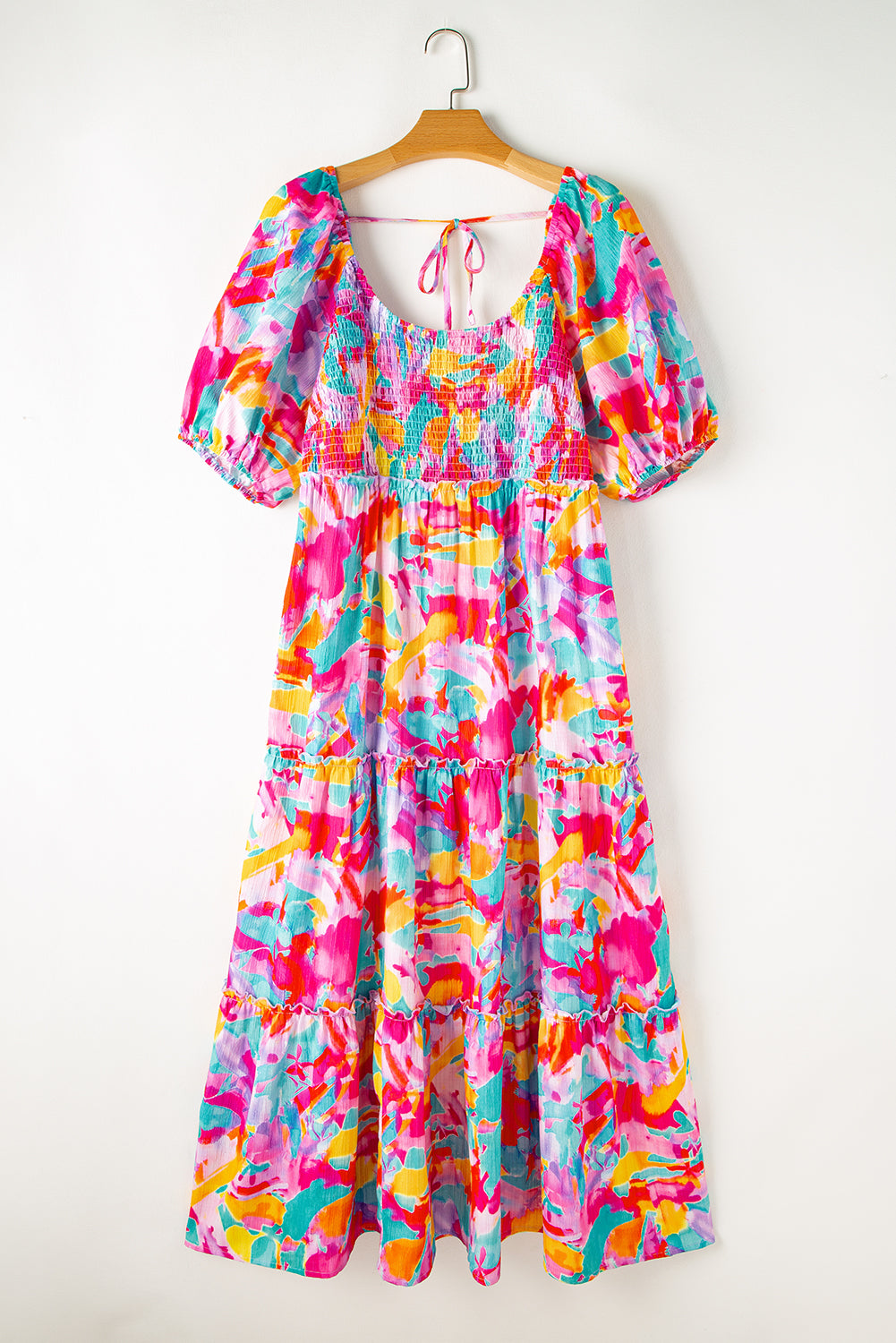 Blue Zone Planet | Multicolour Plus Size Floral Smocked Puff Sleeve Maxi Dress-TOPS / DRESSES-[Adult]-[Female]-2022 Online Blue Zone Planet