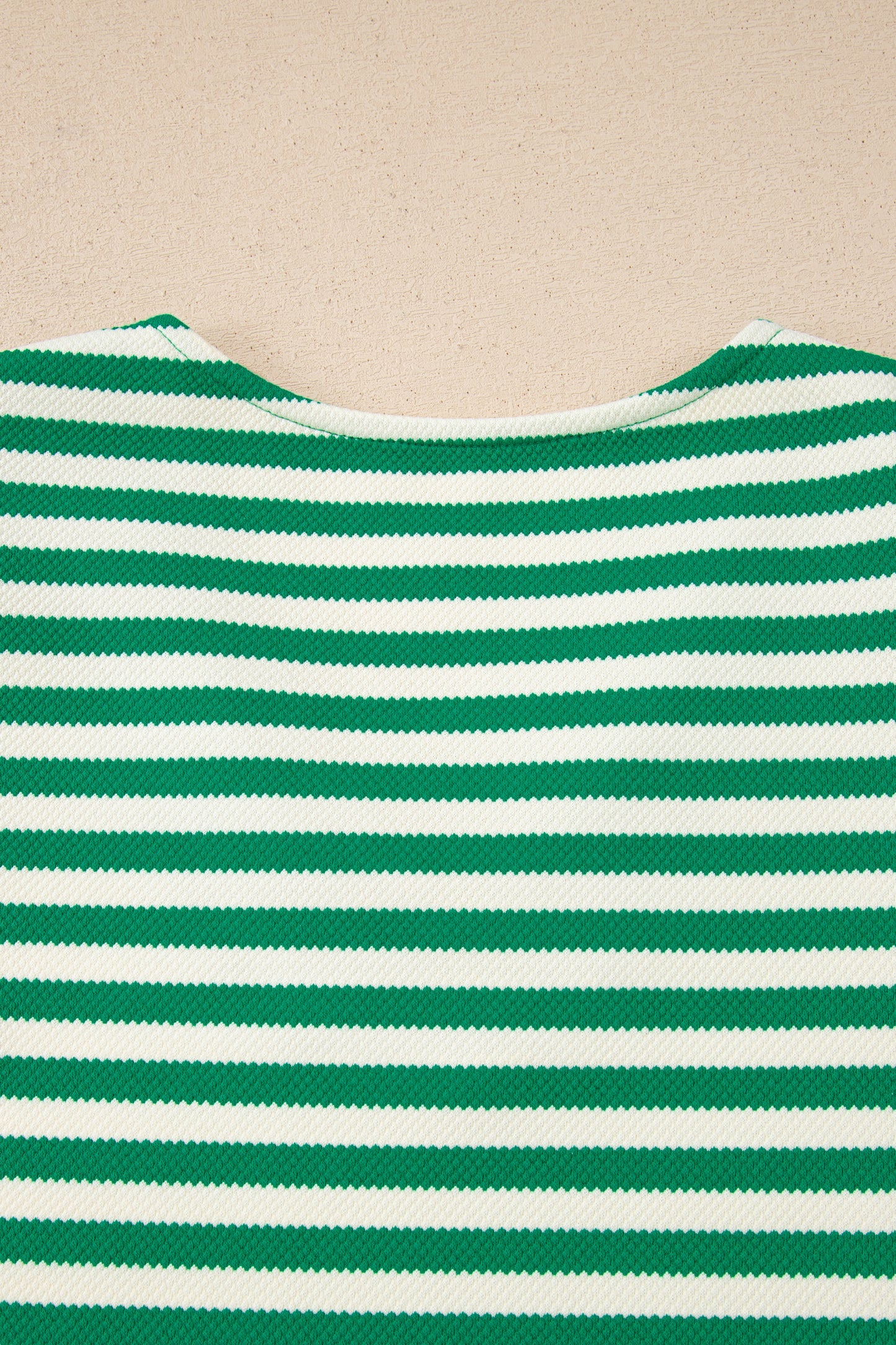 Green Stripe Puff Short Sleeve Patchwork V Neck Blouse-Tops/Blouses & Shirts-[Adult]-[Female]-2022 Online Blue Zone Planet