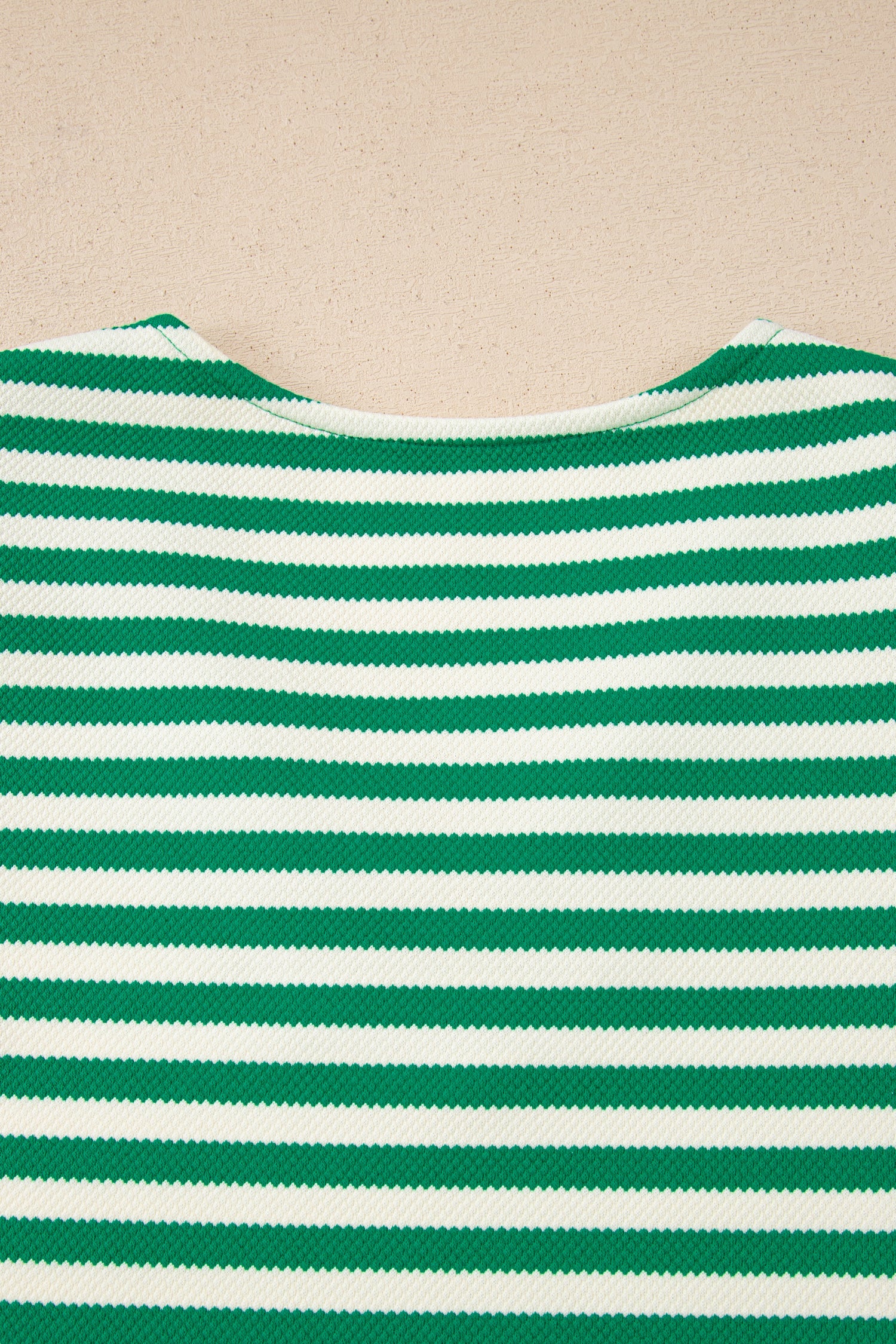 Green Stripe Puff Short Sleeve Patchwork V Neck Blouse-Tops/Blouses & Shirts-[Adult]-[Female]-2022 Online Blue Zone Planet
