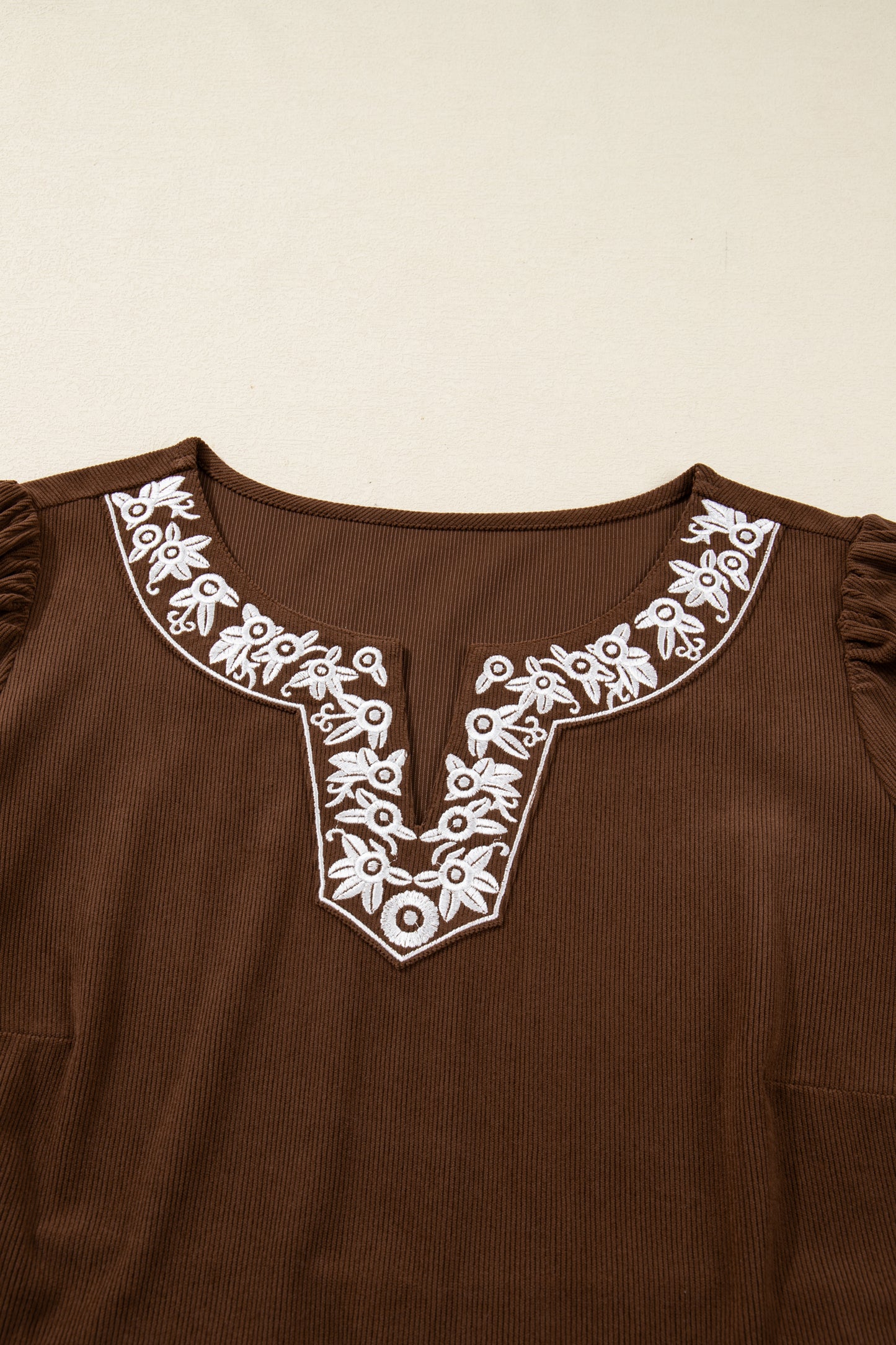 Coffee Embroidered Notched Neckline Textured Pleated High Waist Plus Size Midi Dress-TOPS / DRESSES-[Adult]-[Female]-2022 Online Blue Zone Planet