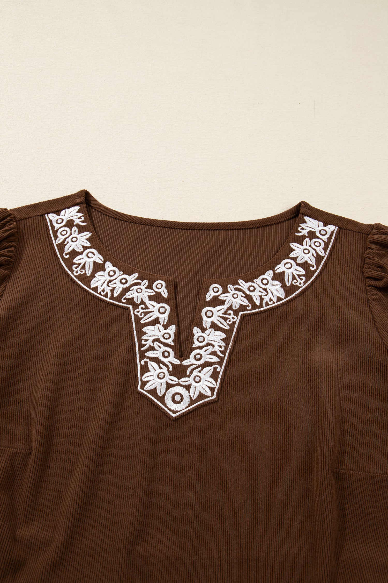 Coffee Embroidered Notched Neckline Textured Pleated High Waist Plus Size Midi Dress-TOPS / DRESSES-[Adult]-[Female]-2022 Online Blue Zone Planet