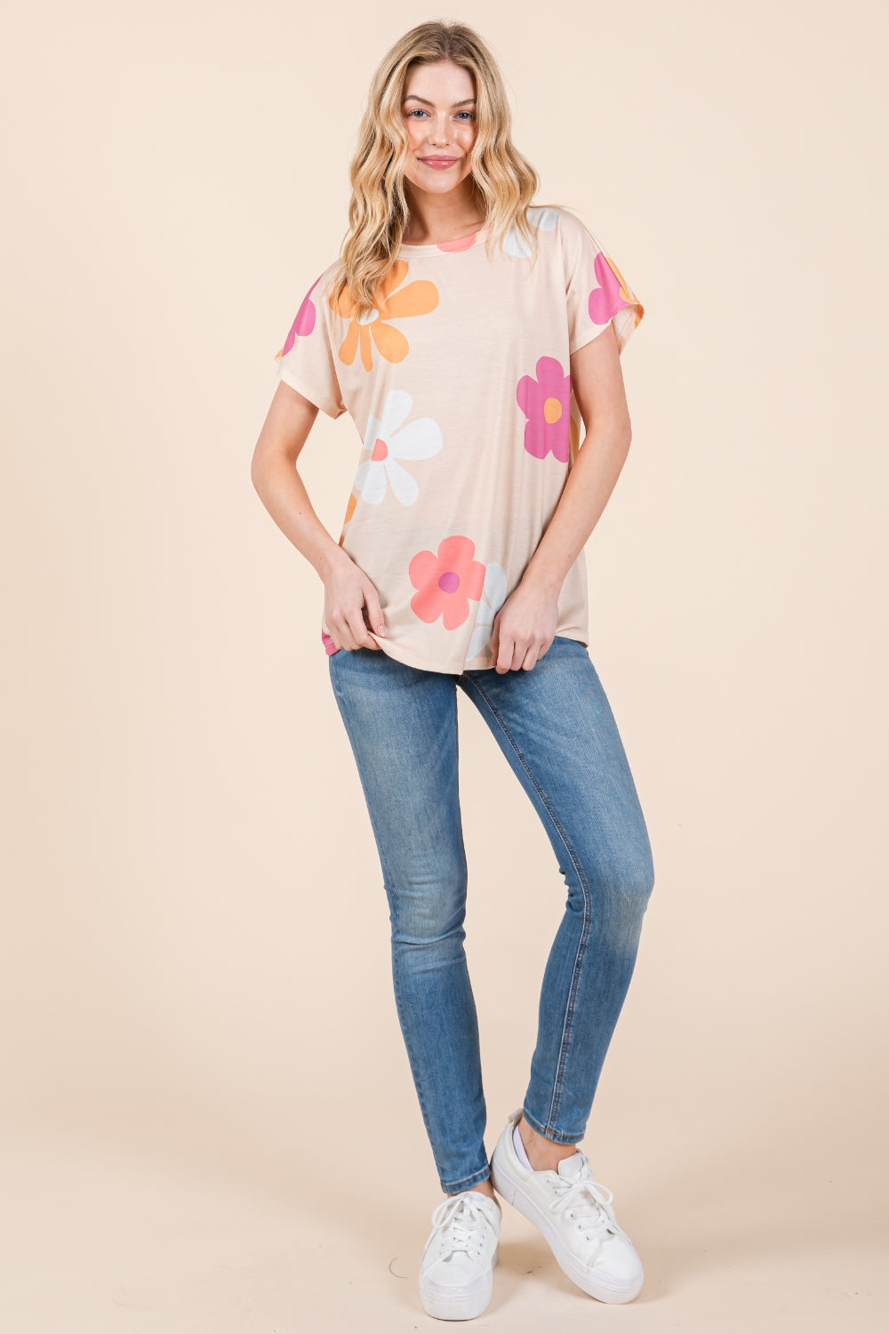 BOMBOM Floral Short Sleeve T-Shirt-TOPS / DRESSES-[Adult]-[Female]-2022 Online Blue Zone Planet