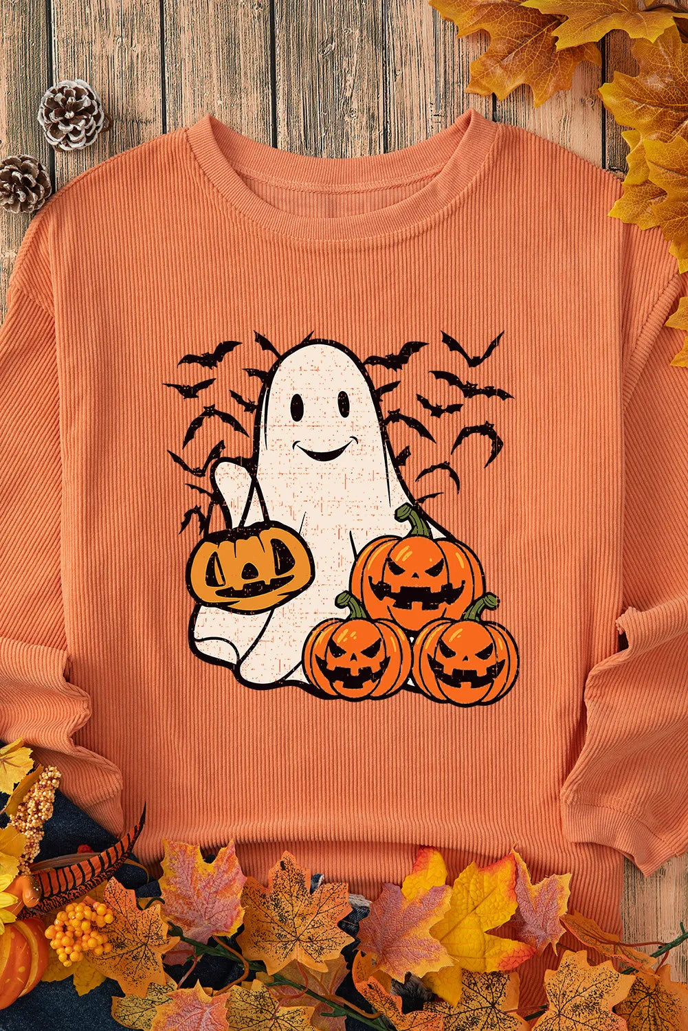 Jack-O'-Lantern Round Neck Long Sleeve Sweatshirt-TOPS / DRESSES-[Adult]-[Female]-2022 Online Blue Zone Planet