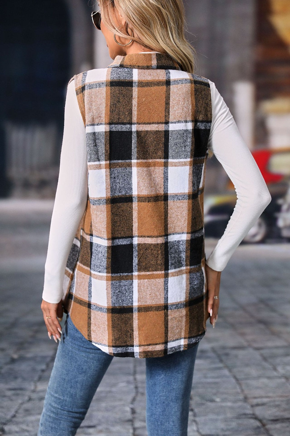 Blue Zone Planet | Plaid Button Up Vest Coat-TOPS / DRESSES-[Adult]-[Female]-2022 Online Blue Zone Planet