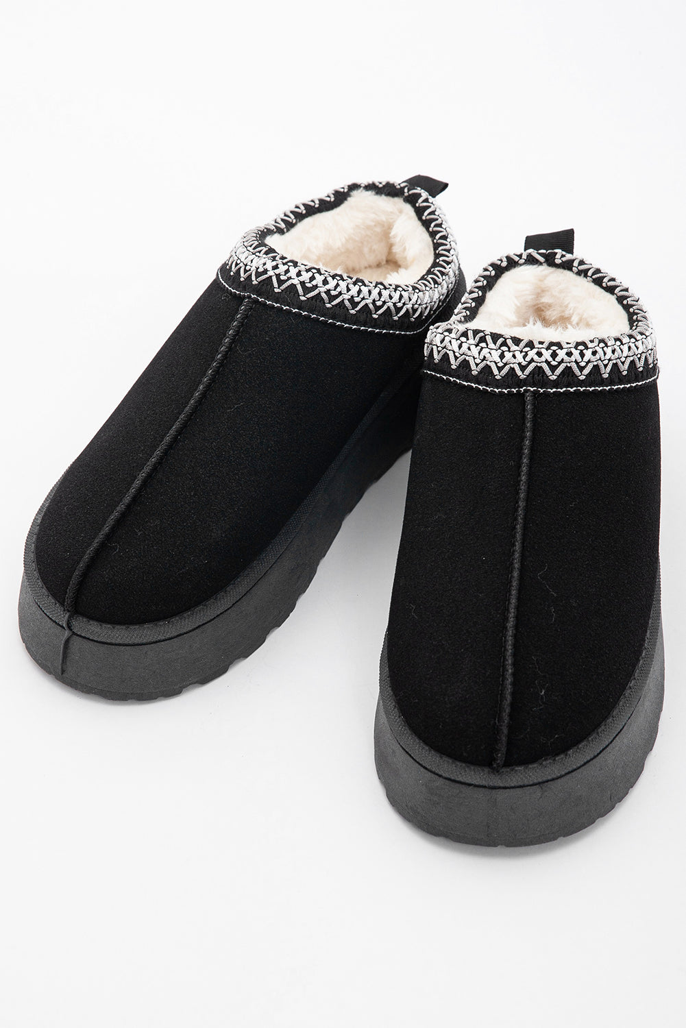 Black Suede Contrast Print Round Toe Slippers-Slides Shoes + Flip Flops-[Adult]-[Female]-2022 Online Blue Zone Planet