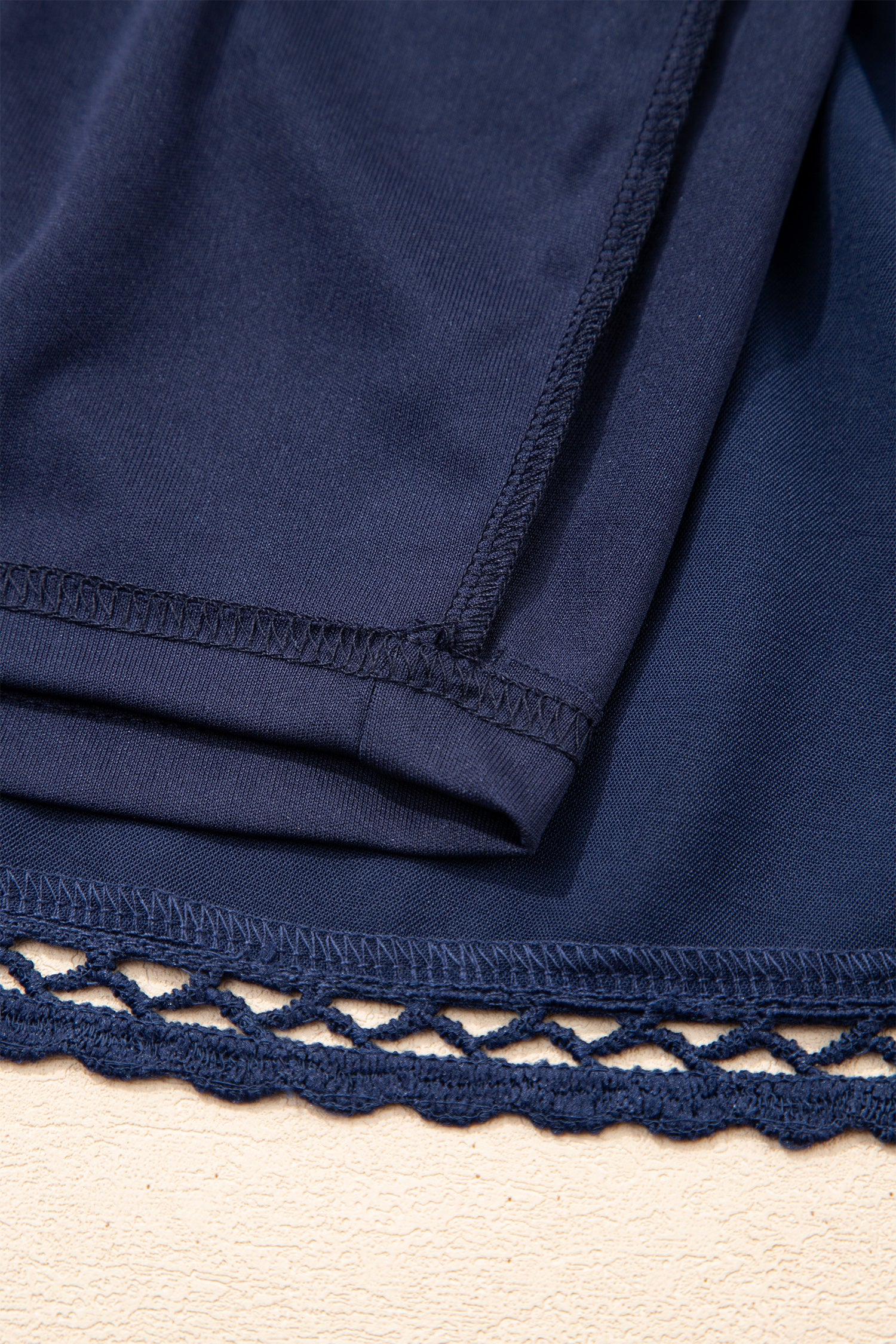 Navy Blue Plus Size Frilled Elastic Waist Lace Trim Boho Ruffled Shorts-Plus Size/Plus Size Bottoms-[Adult]-[Female]-2022 Online Blue Zone Planet