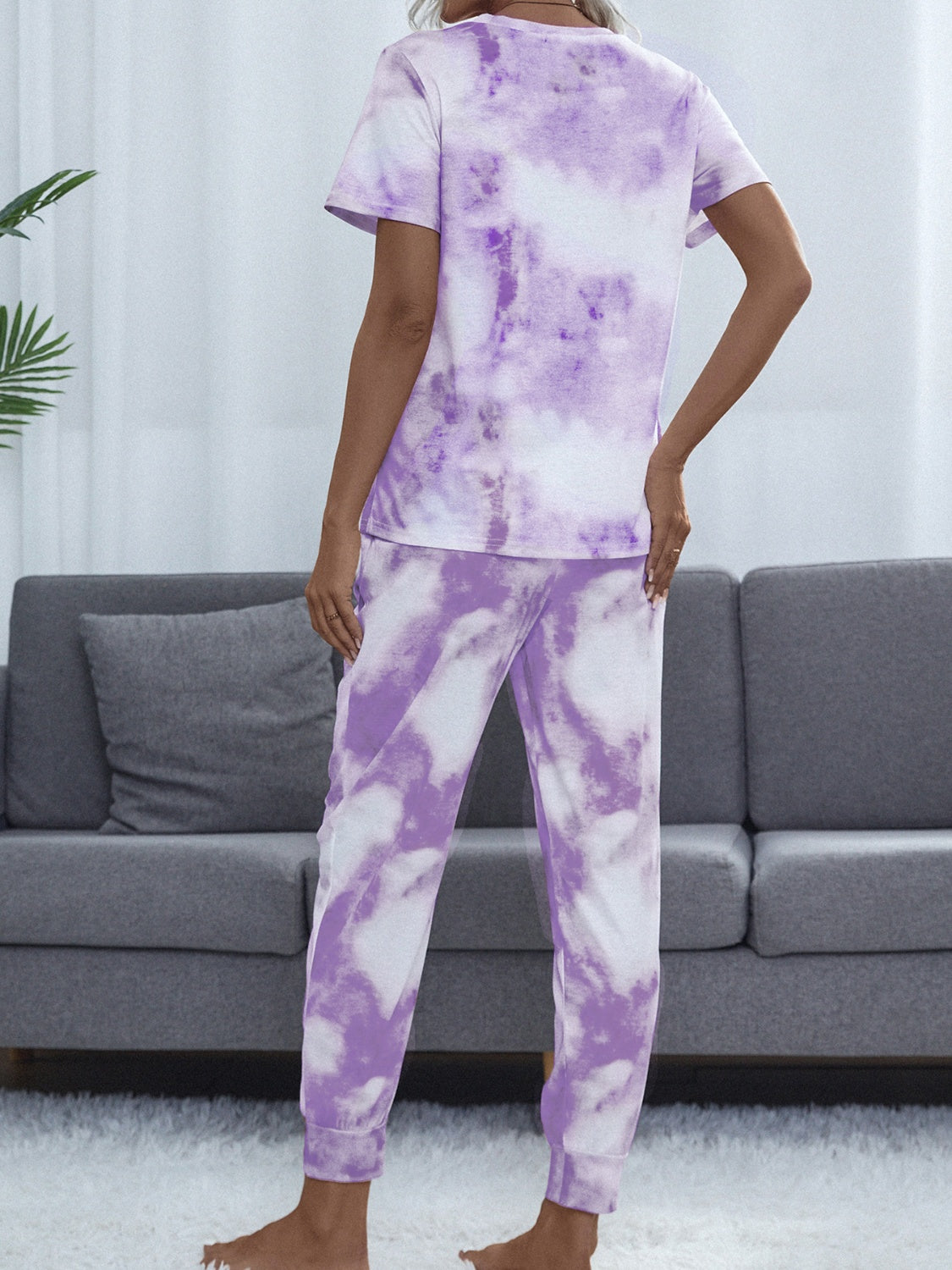 Shiny Tie-Dye Round Neck Top and Pants Lounge Set-TOPS / DRESSES-[Adult]-[Female]-2022 Online Blue Zone Planet