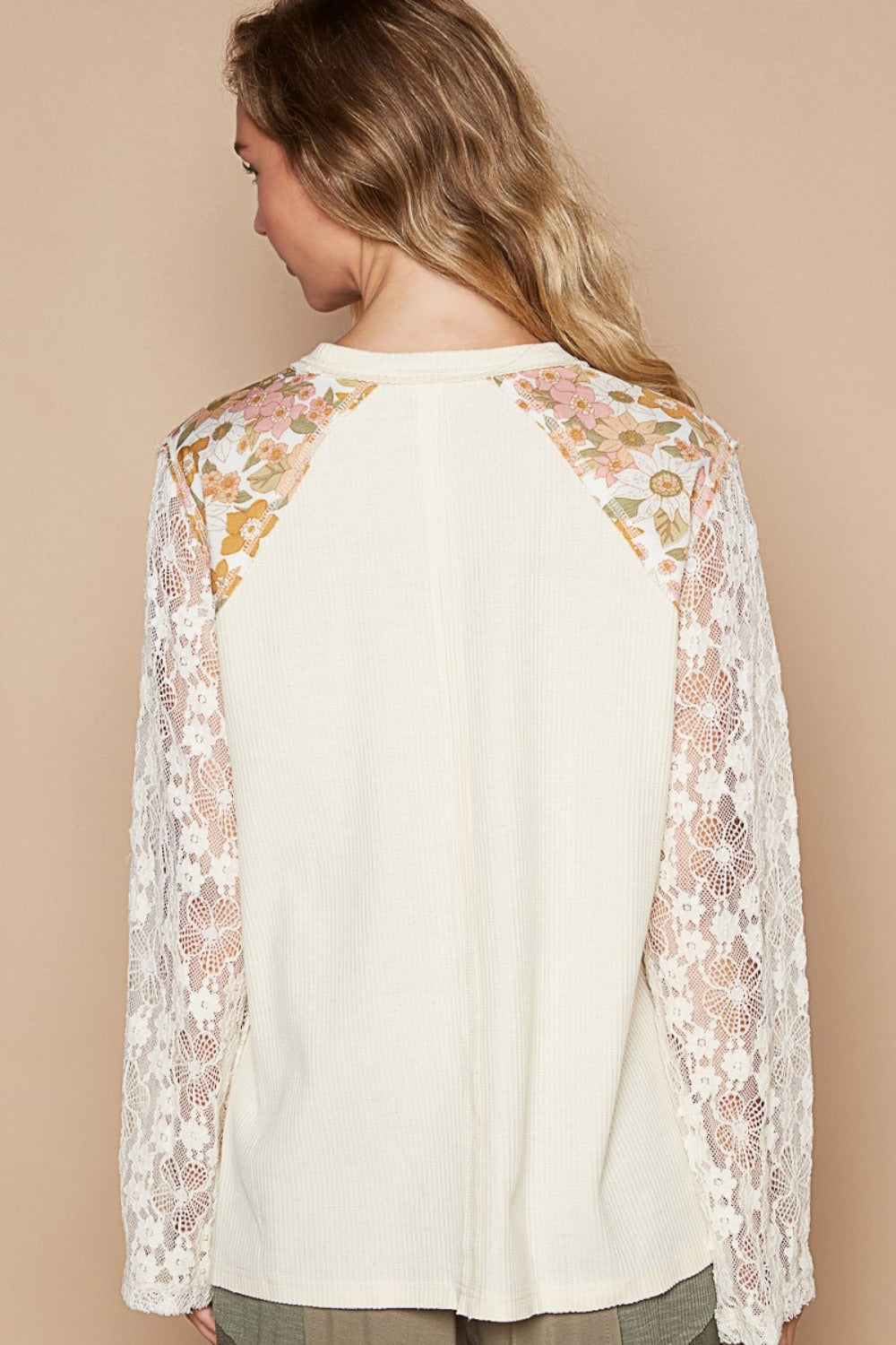 POL Flower Patch Lace Sleeve Knit Top-TOPS / DRESSES-[Adult]-[Female]-2022 Online Blue Zone Planet