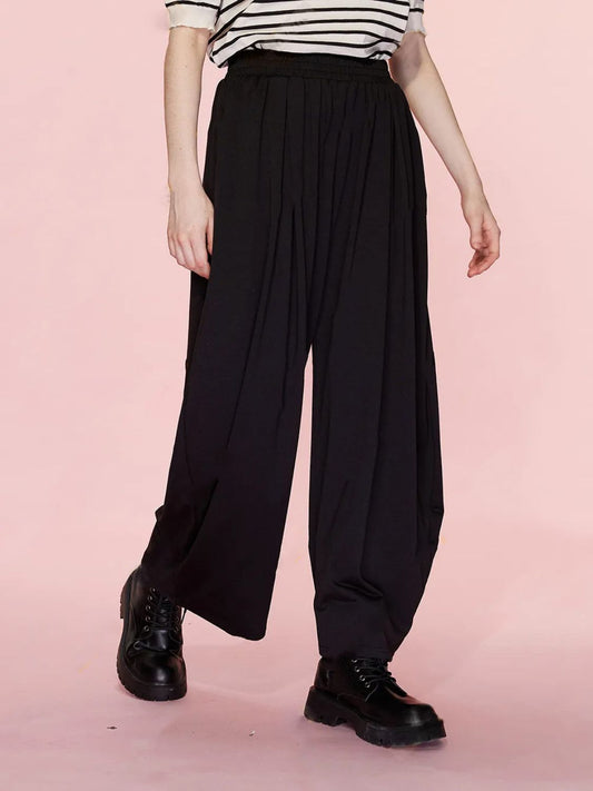 Blue Zone Planet | Elastic Waist Wide Leg Pants with Pockets-BOTTOMS SIZES SMALL MEDIUM LARGE-[Adult]-[Female]-Black-S-2022 Online Blue Zone Planet