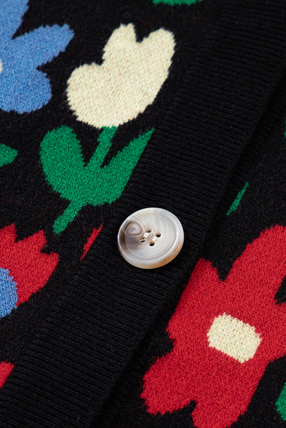 Black Floral Print V Neck Buttoned Short Cardigan Sweater-TOPS / DRESSES-[Adult]-[Female]-2022 Online Blue Zone Planet