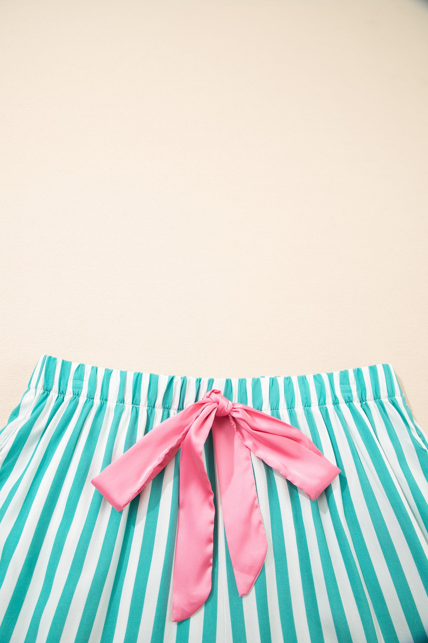 Green Stripe Contrast Ricrac Trim Long Sleeve Shirt Drawstring Ruffled Pajama Short Set-Loungewear & Sleepwear/Sleepwear-[Adult]-[Female]-2022 Online Blue Zone Planet