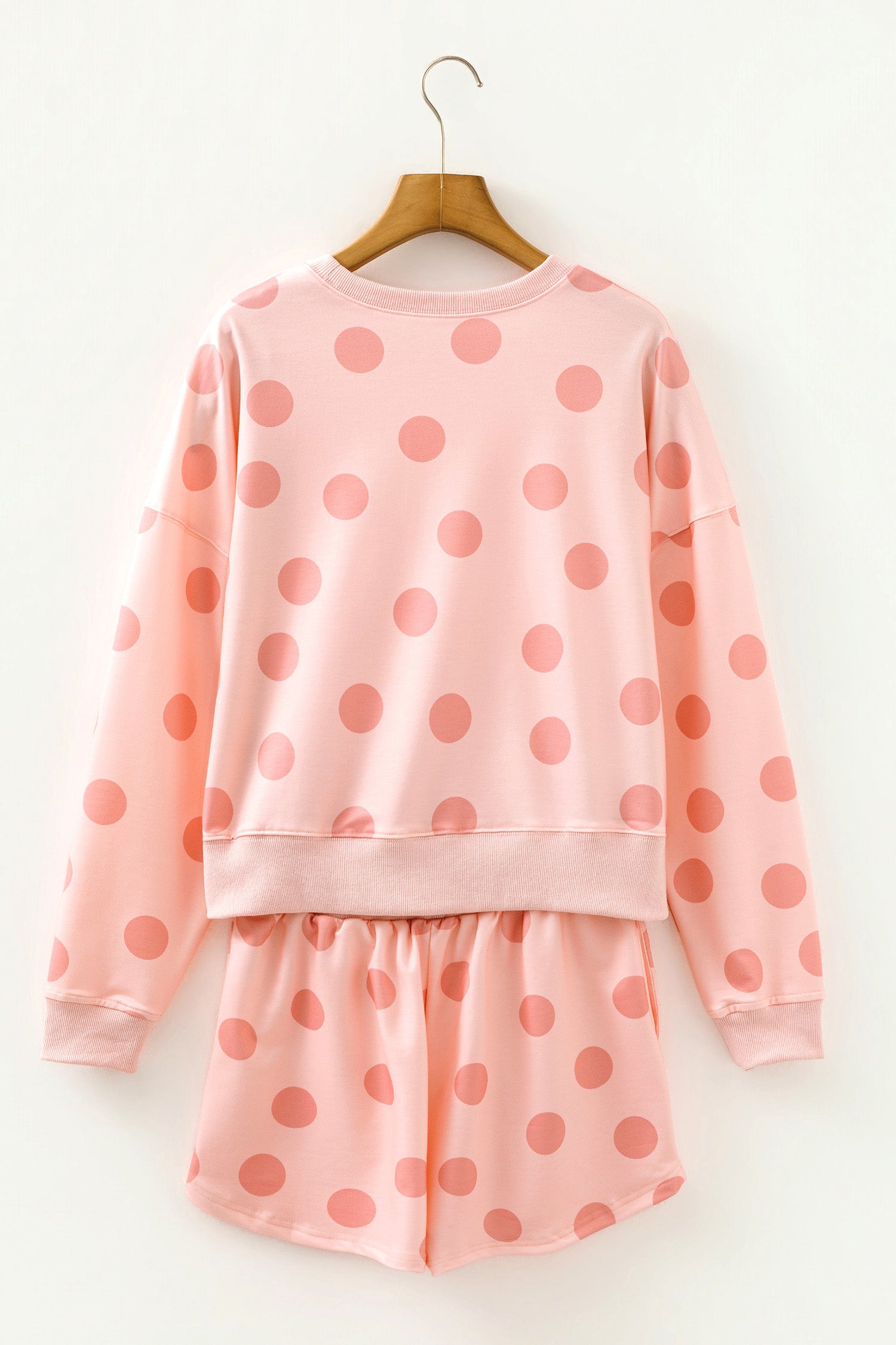 Sky Blue Polka Dot Print Drop Shoulder Pullover Drawstring Shorts Set-Two Piece Sets/Short Sets-[Adult]-[Female]-2022 Online Blue Zone Planet
