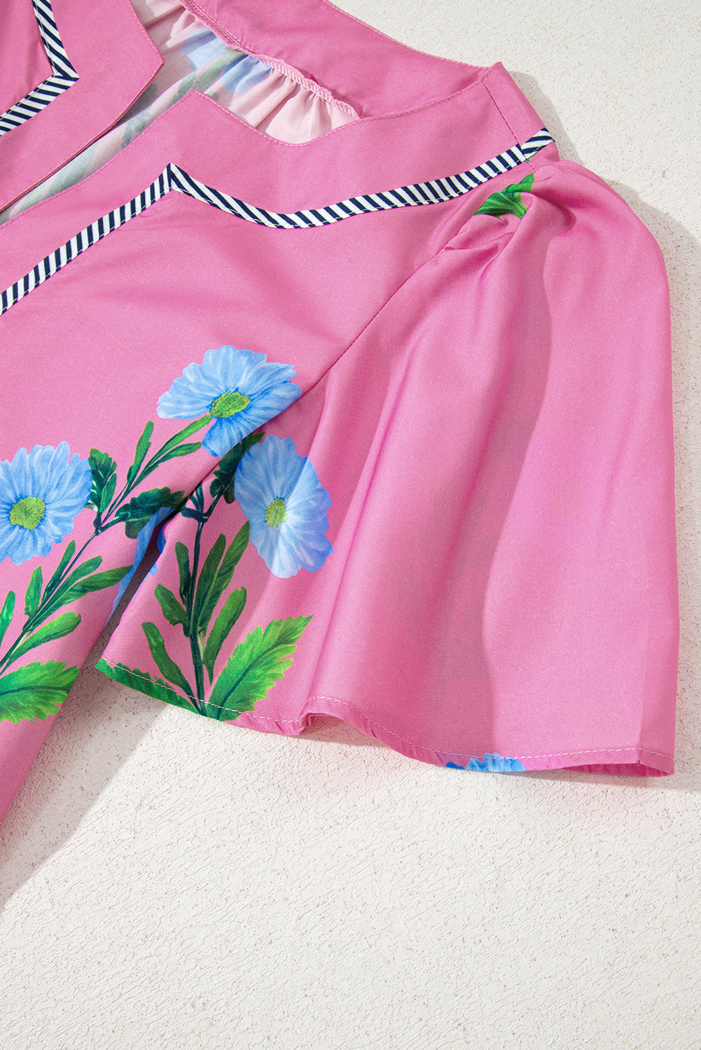 Rose Floral Short Sleeve Split Neck Loose Mini Dress-TOPS / DRESSES-[Adult]-[Female]-2022 Online Blue Zone Planet