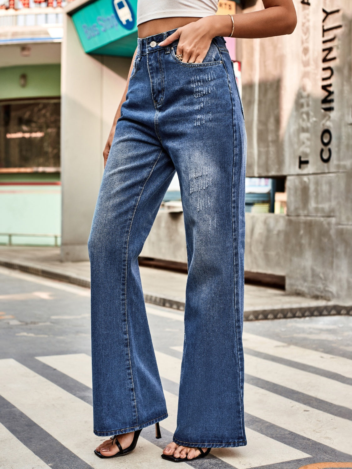 Blue Zone Planet | High Rise Bootcut Jeans with Pockets-TOPS / DRESSES-[Adult]-[Female]-2022 Online Blue Zone Planet