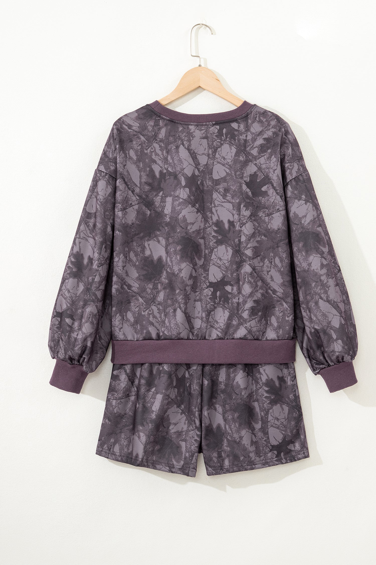 Brown Abstract Woodland Camo Print Baggy Pullover Drawstring Shorts Set-Two Piece Sets/Short Sets-[Adult]-[Female]-2022 Online Blue Zone Planet