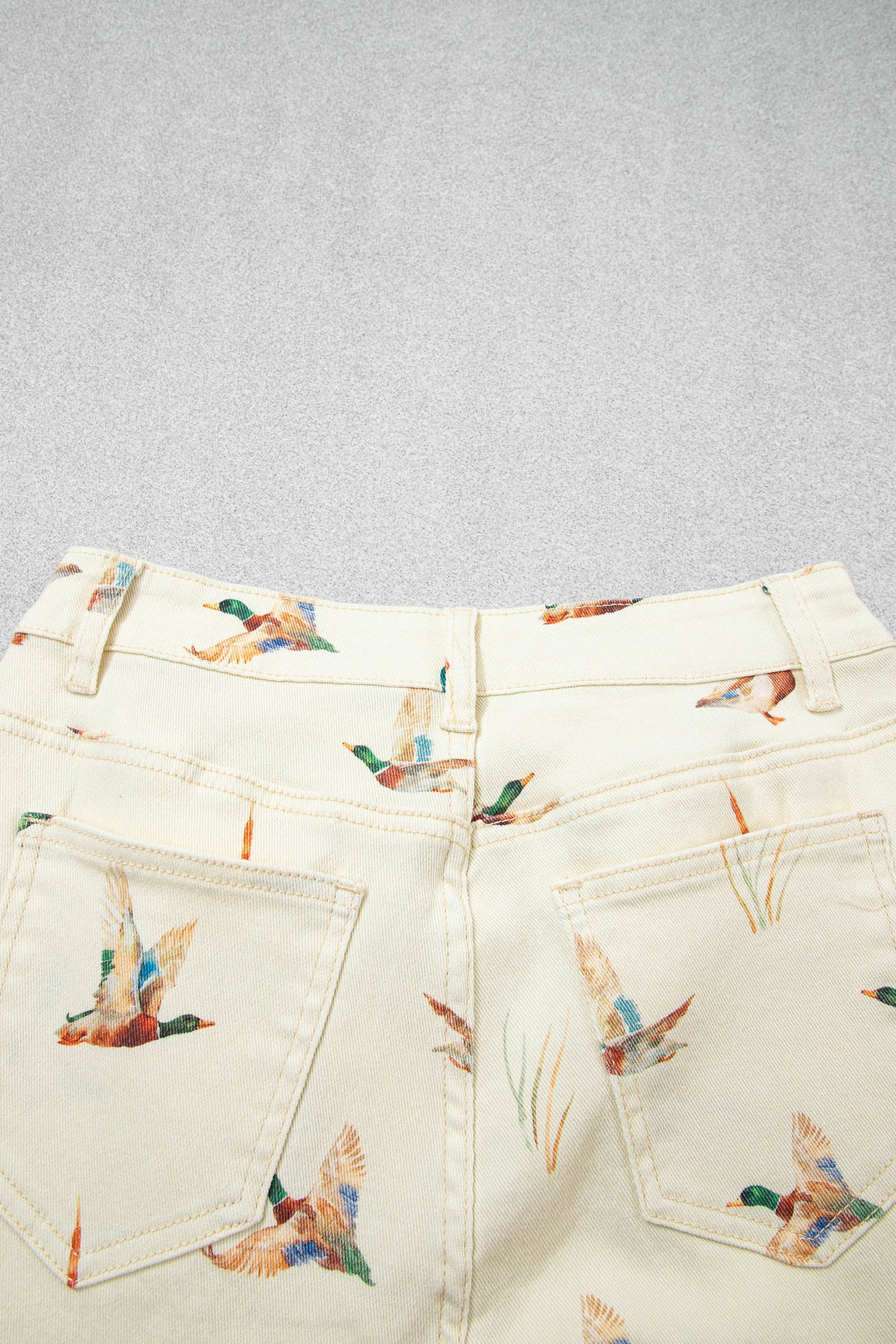 Beige Stylish Mallard Printed Cuffed Hem Shift Jeans-Bottoms/Jeans-[Adult]-[Female]-2022 Online Blue Zone Planet