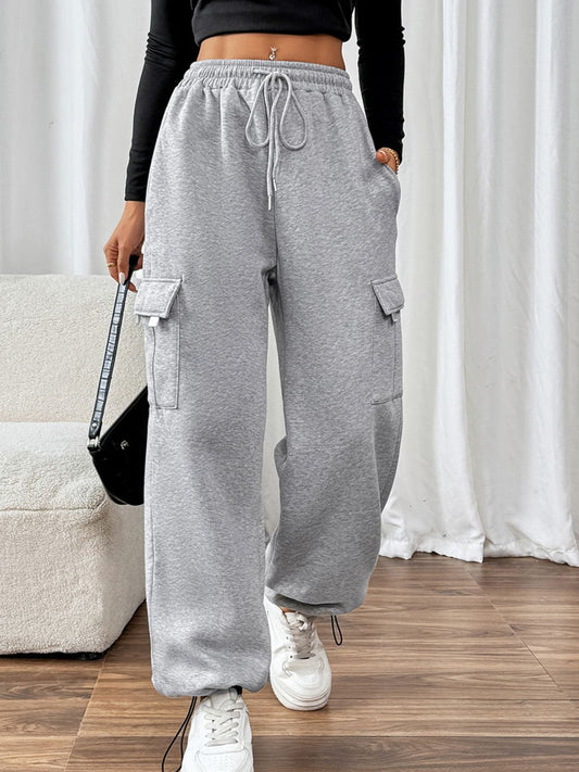 Perfee Drawstring Elastic Waist Joggers with Pockets-TOPS / DRESSES-[Adult]-[Female]-Light Gray-S-2022 Online Blue Zone Planet