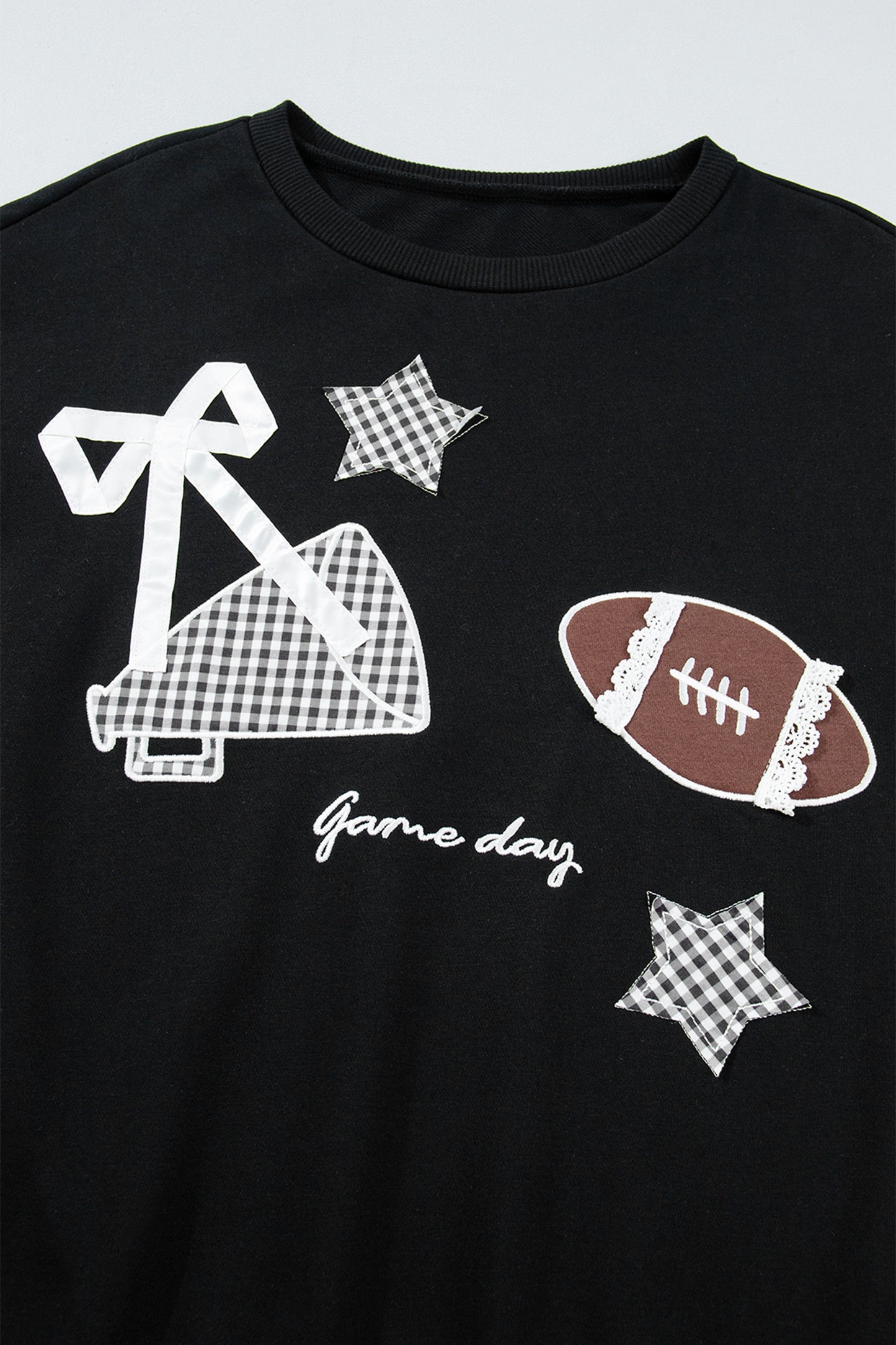 Racing Red Gingham Patch Embroidered Rugby Game Day Stars Sweatshirt-Tops/Sweatshirts & Hoodies-[Adult]-[Female]-2022 Online Blue Zone Planet