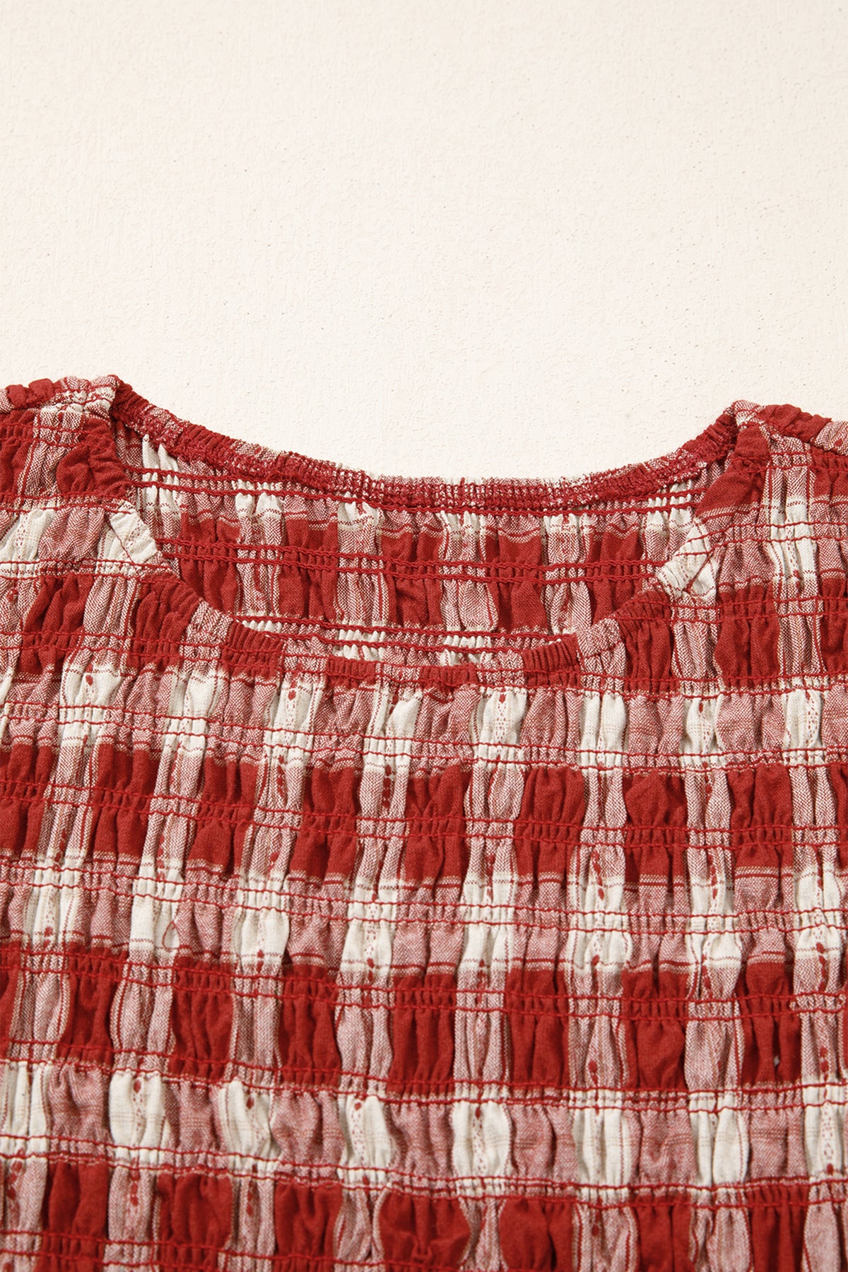 Red Plaid Print Smocked Puff Sleeve Mini Dress-TOPS / DRESSES-[Adult]-[Female]-2022 Online Blue Zone Planet