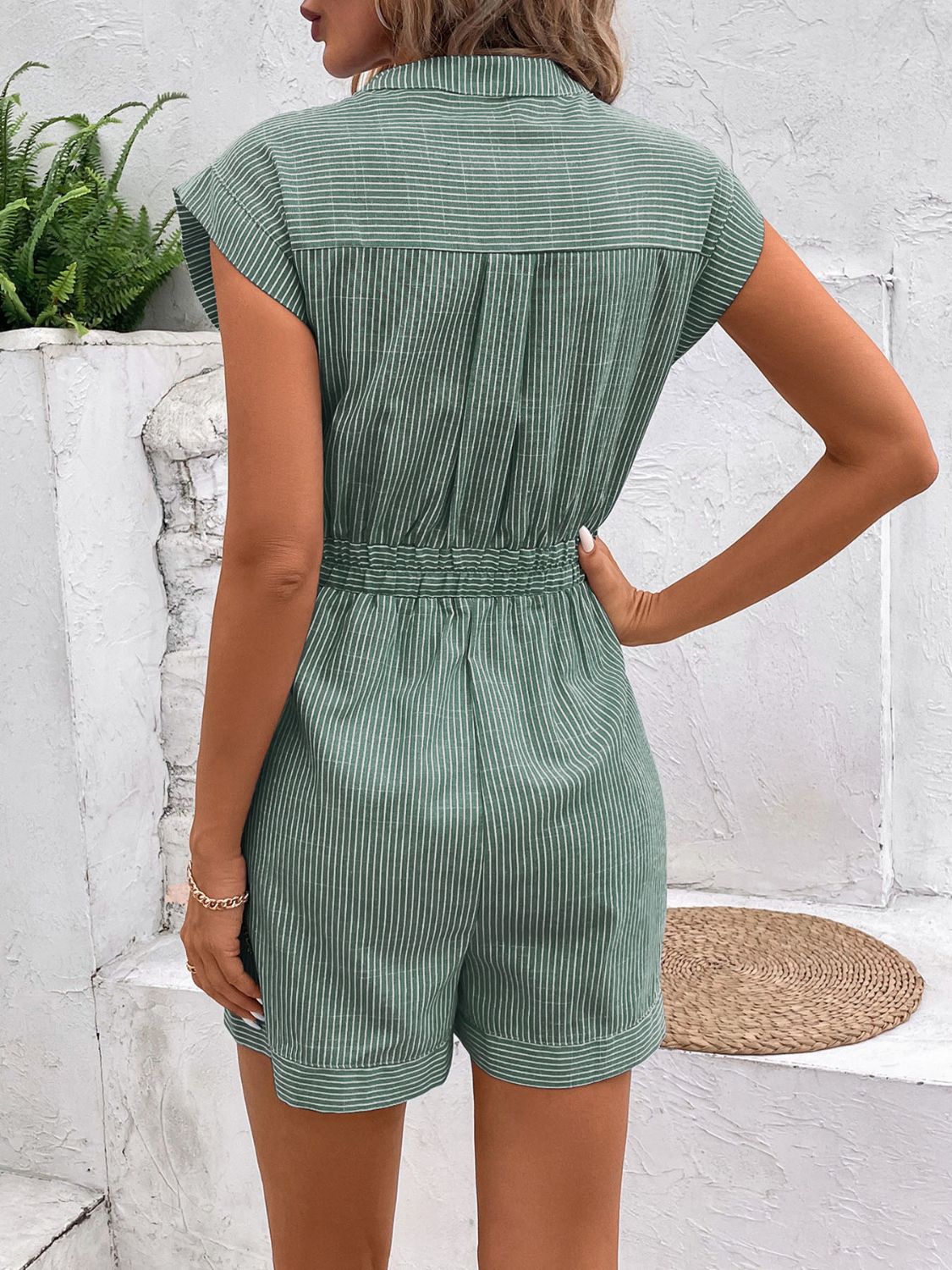 Perfee Striped Notched Tie Waist Romper-TOPS / DRESSES-[Adult]-[Female]-2022 Online Blue Zone Planet