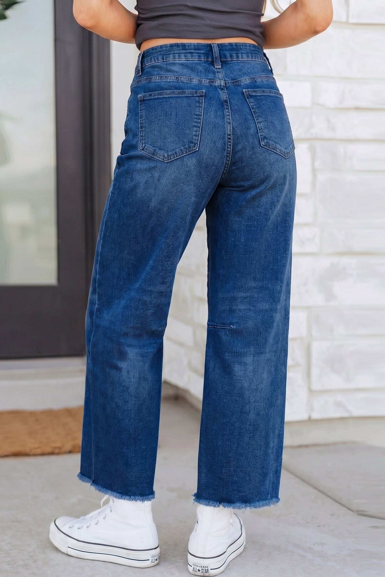 Sail Blue Frayed Cropped Straight Jeans-Bottoms/Jeans-[Adult]-[Female]-2022 Online Blue Zone Planet