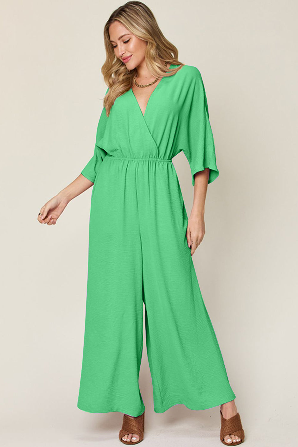 Double Take Full Size Surplice Wide Leg Jumpsuit with Pockets-TOPS / DRESSES-[Adult]-[Female]-2022 Online Blue Zone Planet