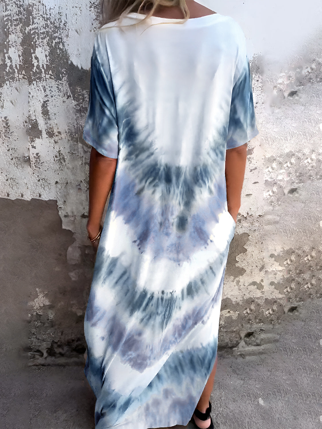 Full Size Pocketed Tie-Dye Short Sleeve Dress-TOPS / DRESSES-[Adult]-[Female]-2022 Online Blue Zone Planet