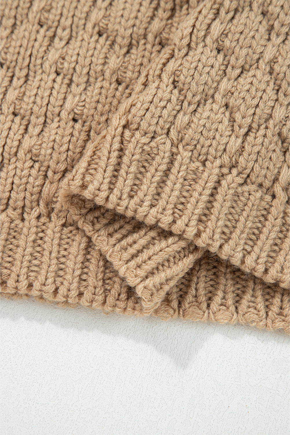 Pale Khaki Contrast Detail Textured Knit Puff Sleeve Baggy Sweater-Sweaters & Cardigans/Sweaters-[Adult]-[Female]-2022 Online Blue Zone Planet