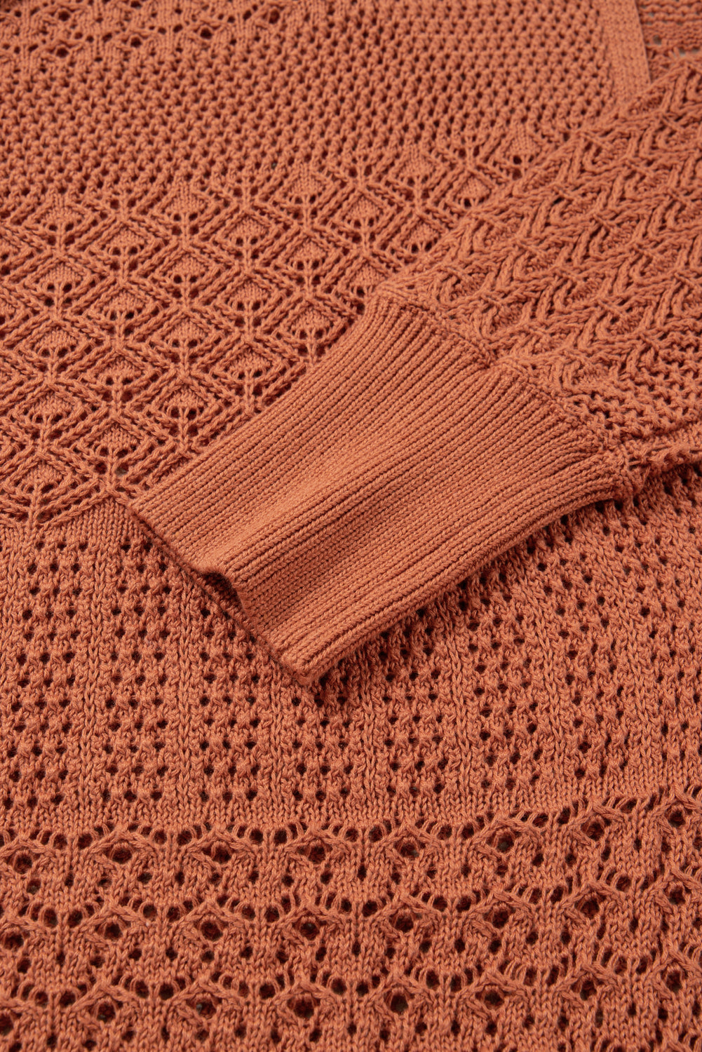 Redwood Burl Mixed Pattern Knitted Open Front Plus Cardigan-Plus Size/Plus Size Sweaters & Cardigans-[Adult]-[Female]-2022 Online Blue Zone Planet