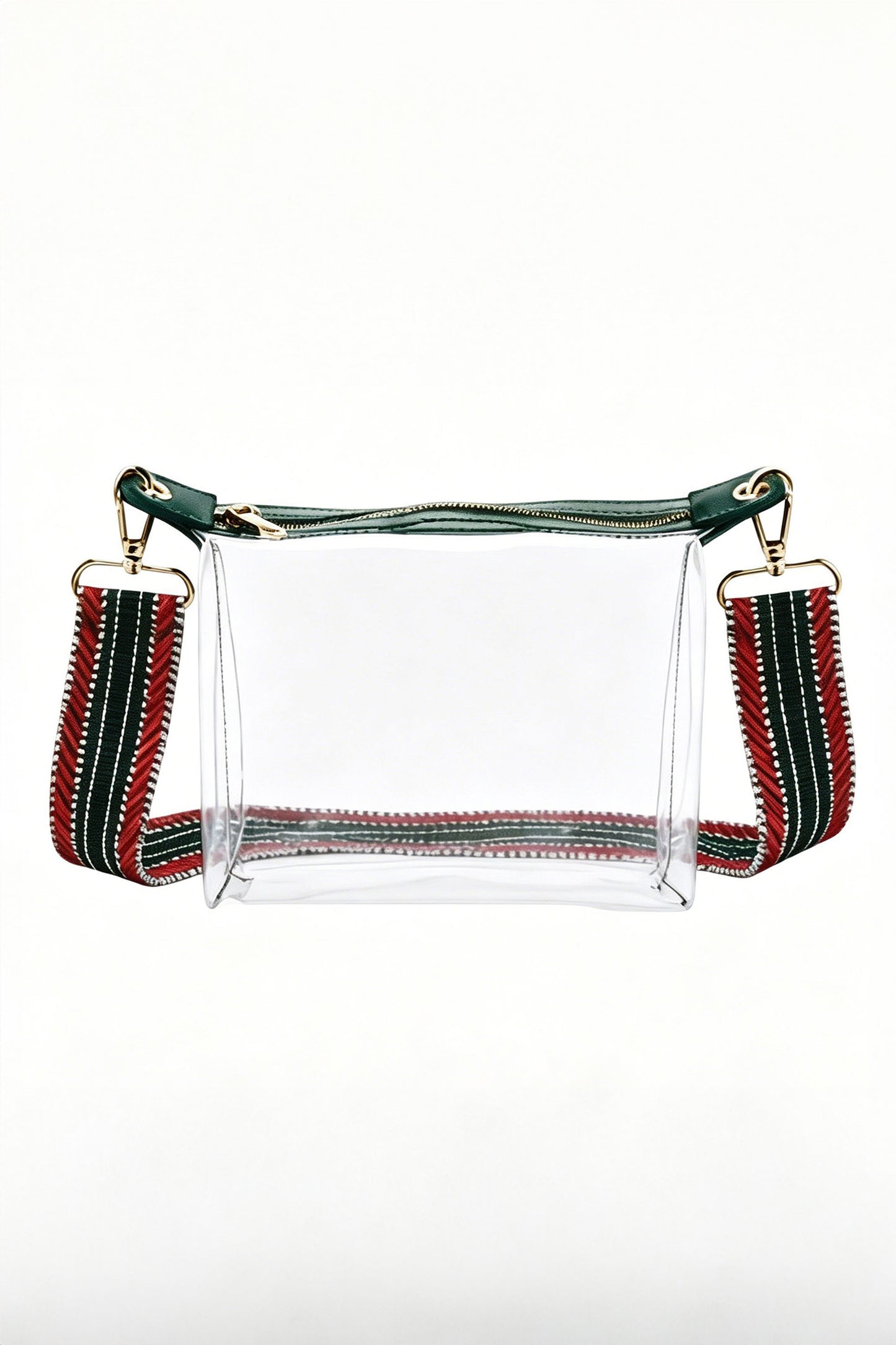 Blackish Green Contrast Trim Zipped Transparent PVC Single Shoulder Bag