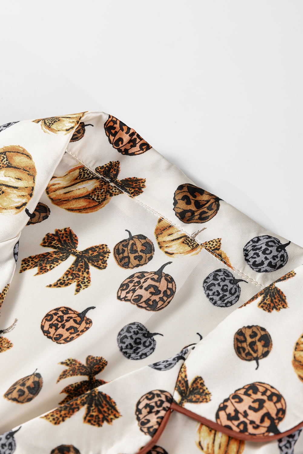 Beige Leopard Pumpkin Allover Halloween 2pcs Pajama Set-Loungewear & Sleepwear/Sleepwear-[Adult]-[Female]-2022 Online Blue Zone Planet