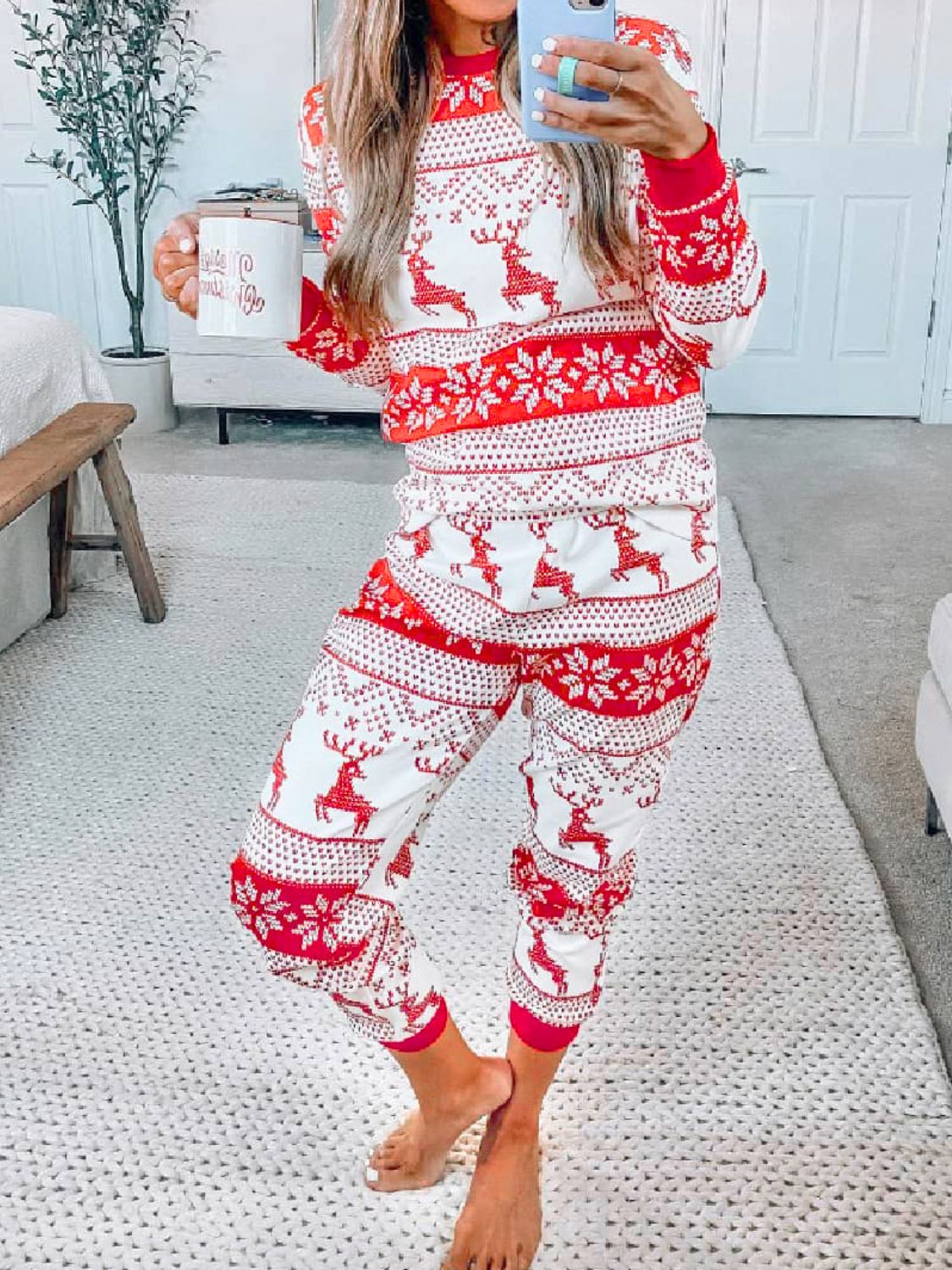 Blue Zone Planet |  Full Size Christmas Element Round Neck Top and Pants Set