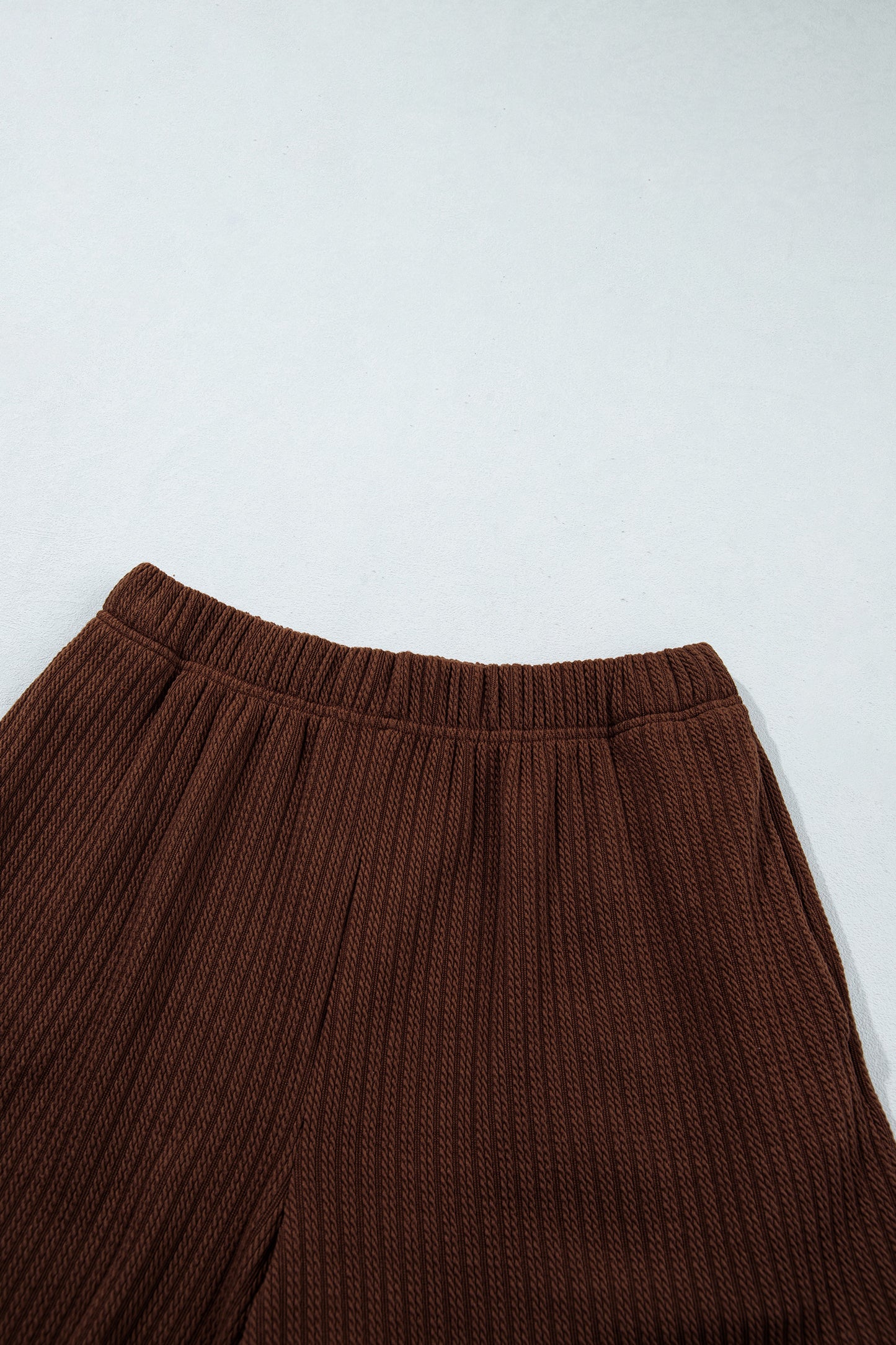 Dark Brown Textured Ribbed Knit Lettuce Trim 2pcs Lounge Set-Loungewear & Sleepwear/Loungewear-[Adult]-[Female]-2022 Online Blue Zone Planet