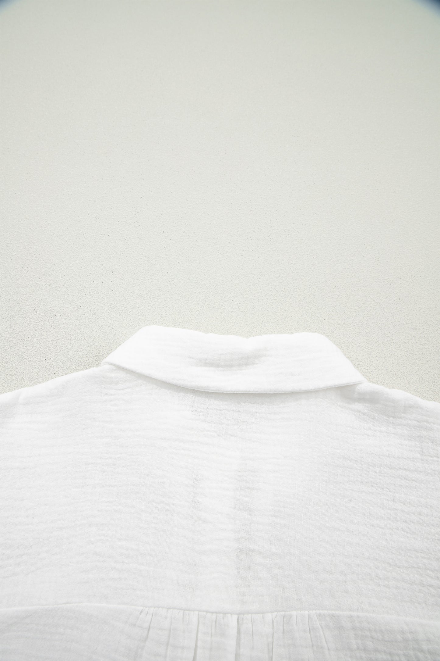 White Lace Trim Cuffed Short Sleeve Textured Shirt-Tops/Blouses & Shirts-[Adult]-[Female]-2022 Online Blue Zone Planet