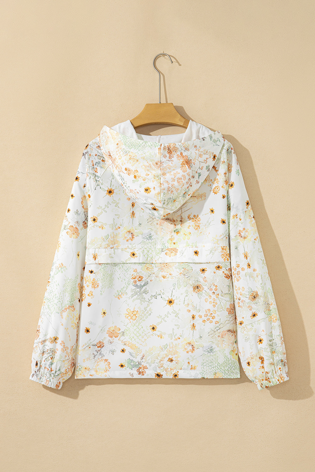 Yellow Floral Print Half Zip Hooded Long Sleeve Top-Tops / Dresses-[Adult]-[Female]-2022 Online Blue Zone Planet