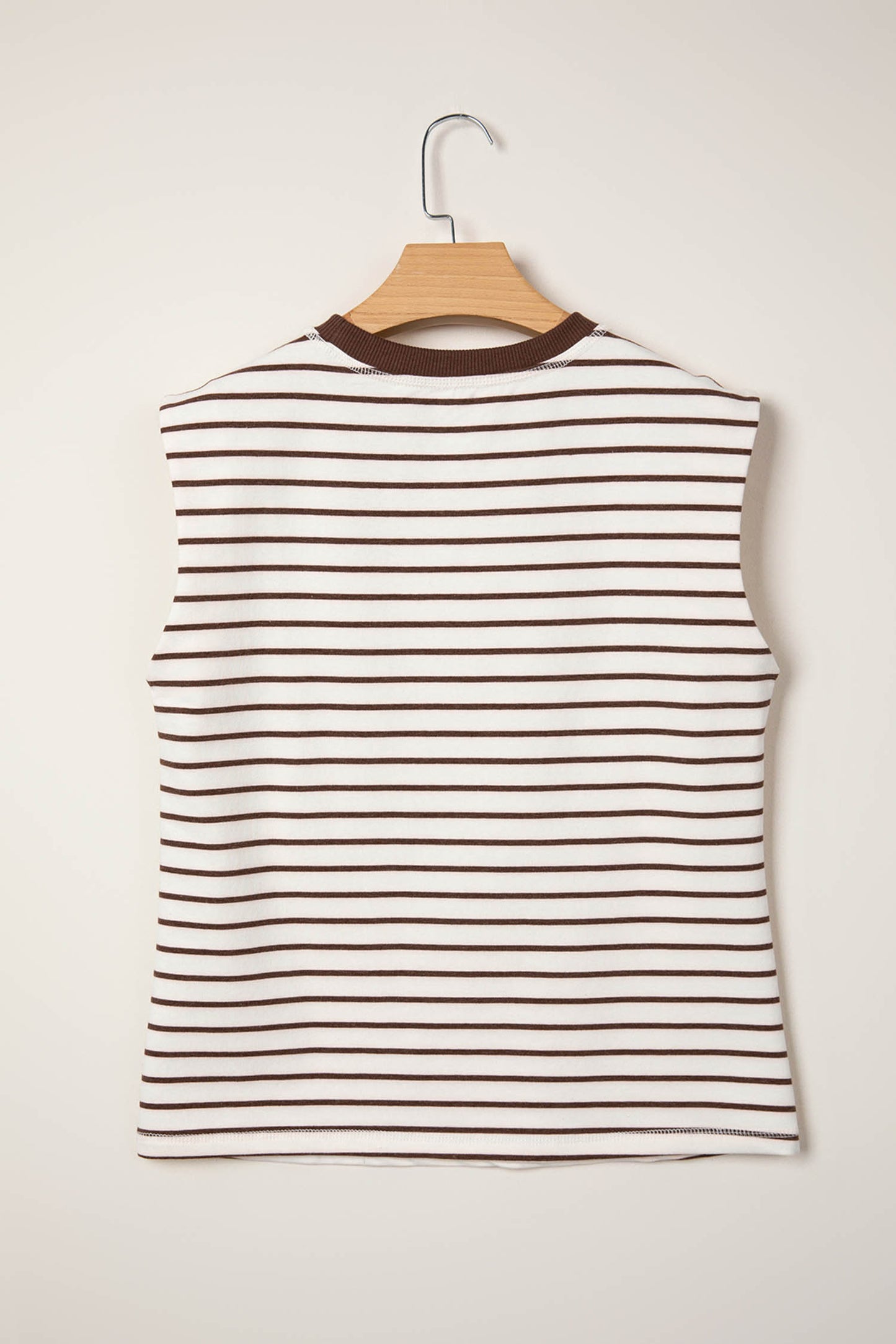 Brown Stripe Ribbed Round Neck Trim Loose Tank Top-Tops/Tank Tops-[Adult]-[Female]-2022 Online Blue Zone Planet
